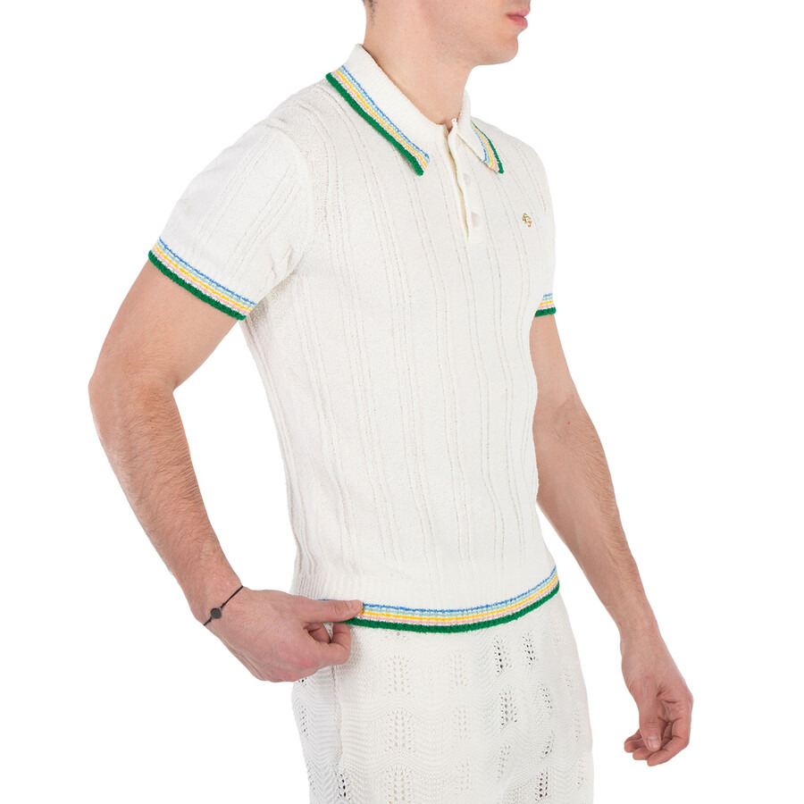 Casablanca Men's White Rib Boucle Polo Shirt - 2