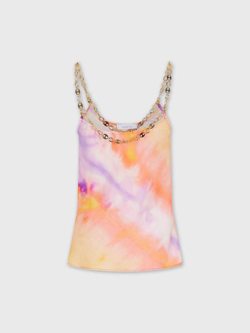 ORANGE TIE-DYE TOP 에 PRINTED SATIN 8