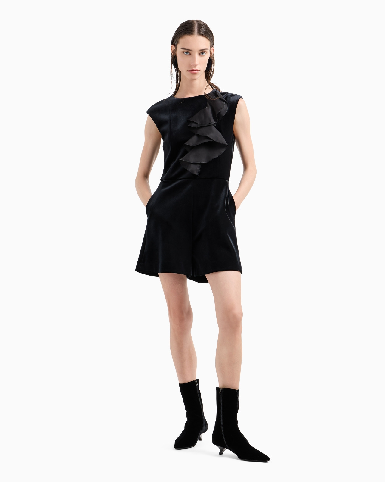 Moon Capsule collection chenille jersey short jumpsuit with organza ruffles - 2