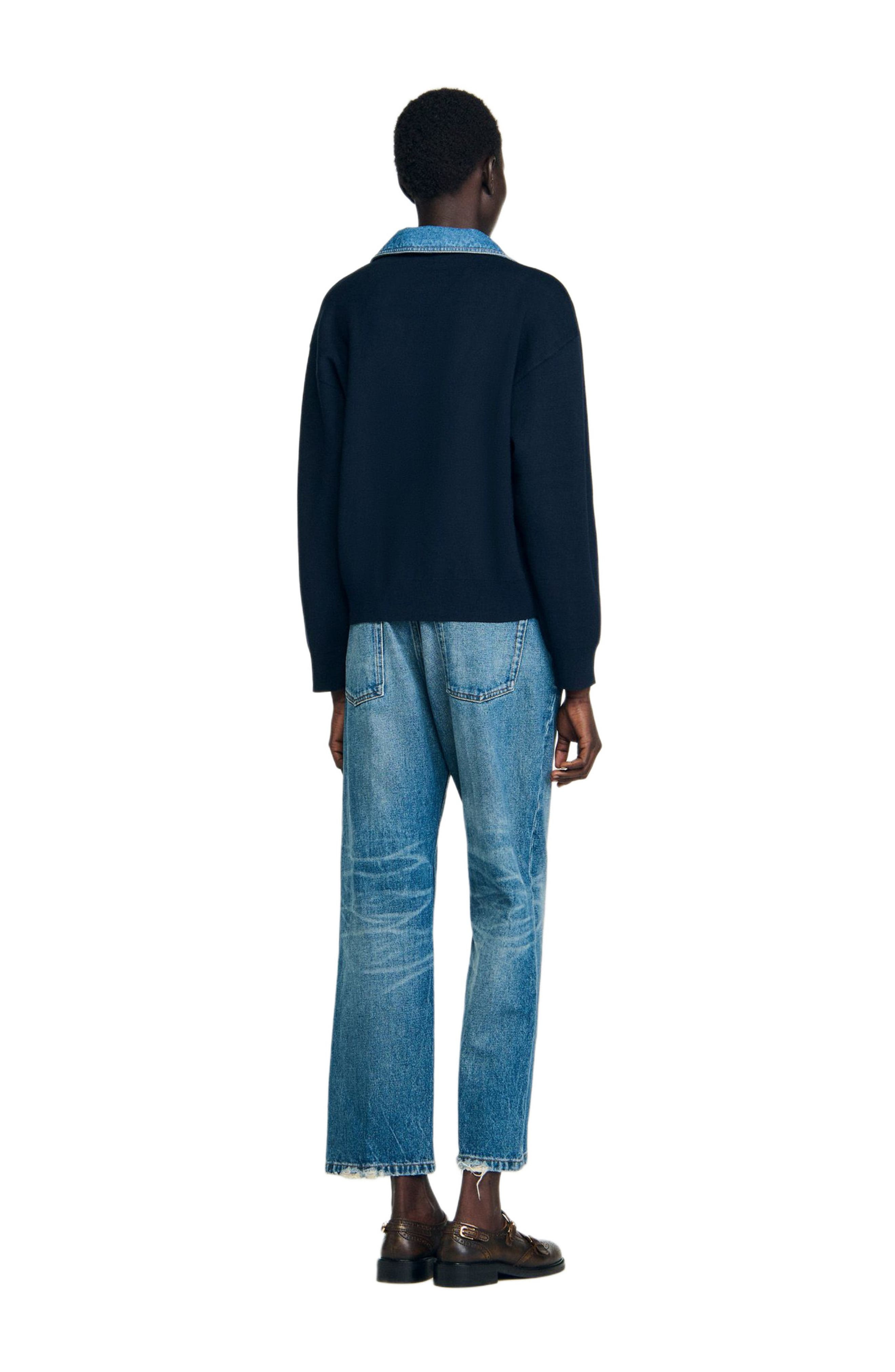 SANDRO Sweater with denim details in Navy Blue at Nordstrom - 2
