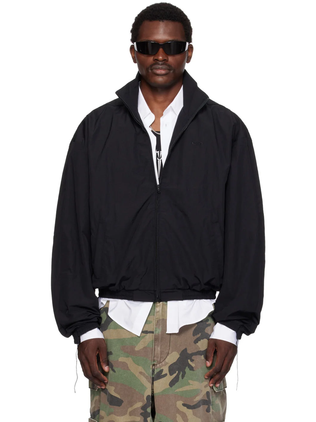 Black Cut-Up Track Jacket - 1