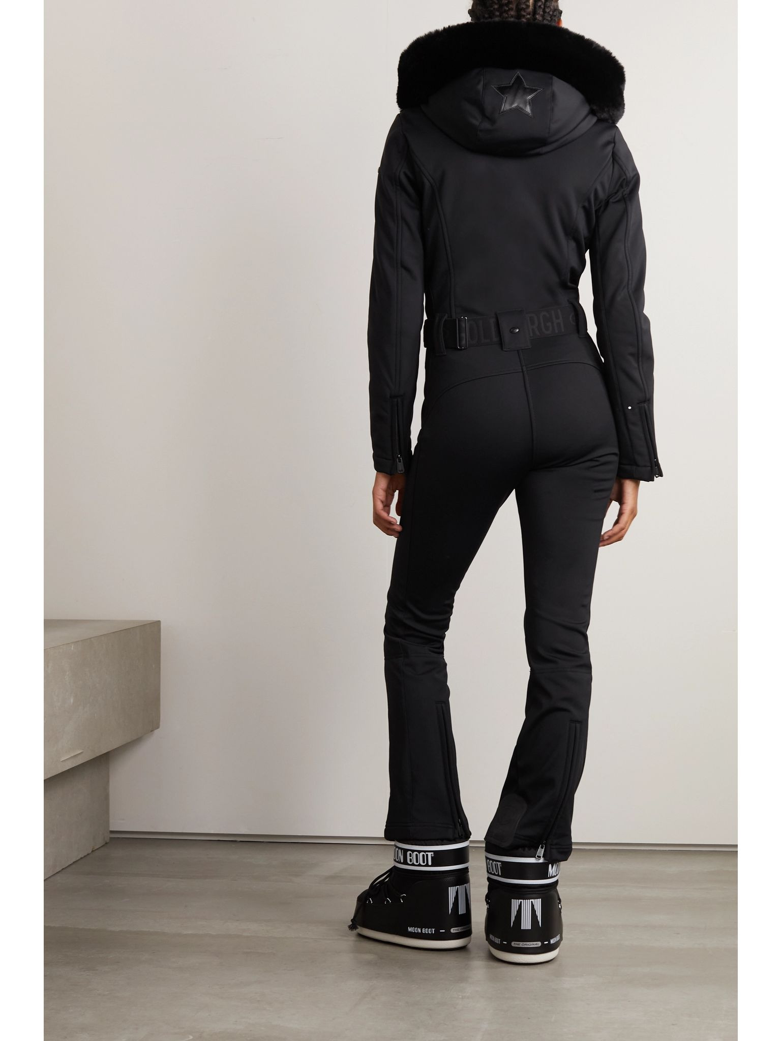 Parry belted hooded faux fur-trimmed ski suit Black - 3