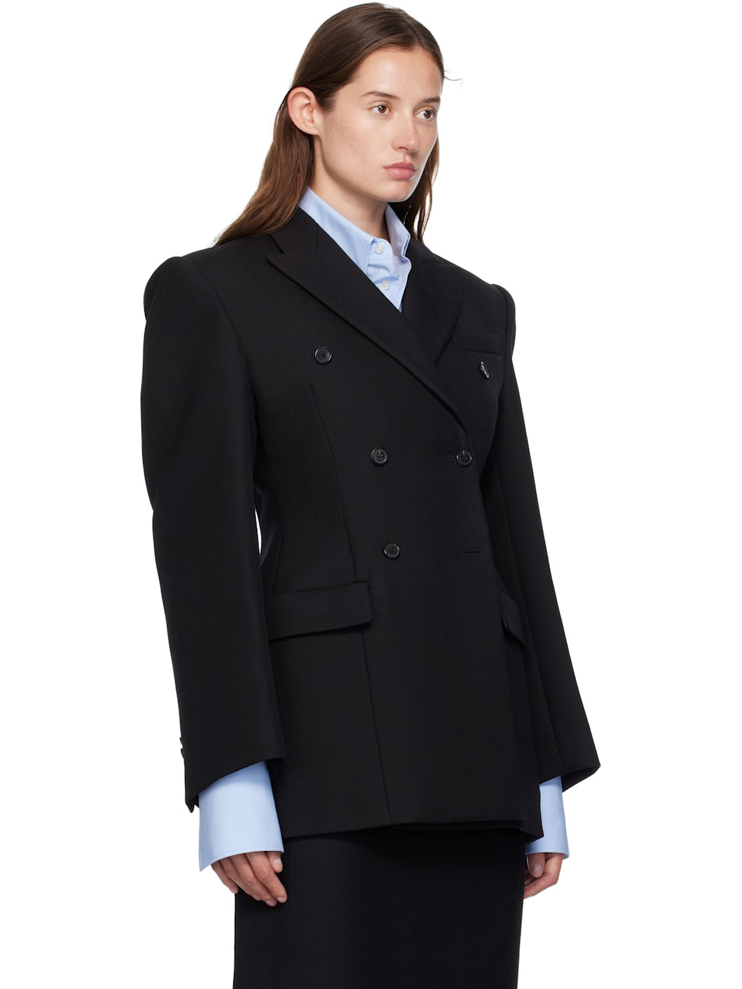Black Double Breasted Contour Blazer - 2