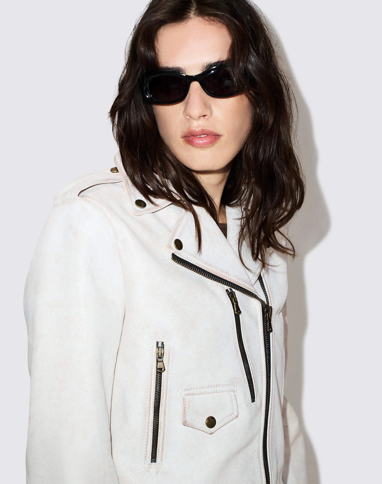 Leather Moto Jacket - White - 1