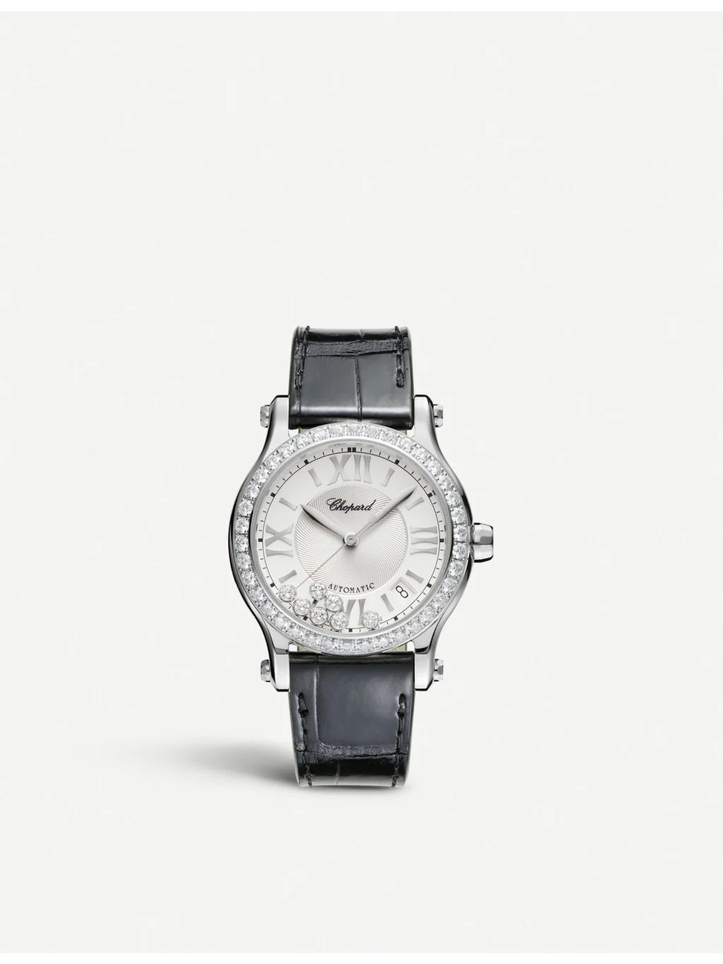 278559-3003 Happy Sport medium automatic stainless steel, diamond and alligator-embossed leather wat - 1