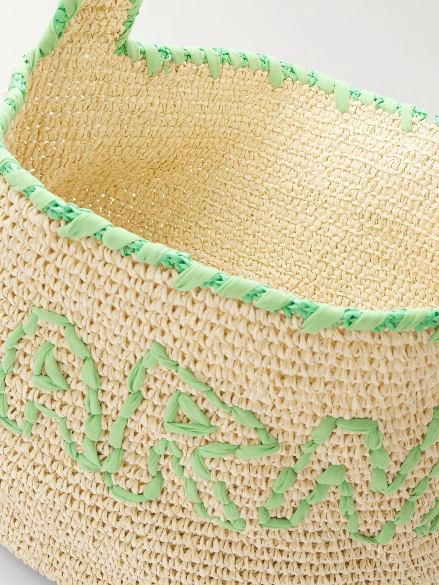 Embroidered raffia tote Neutral - 5