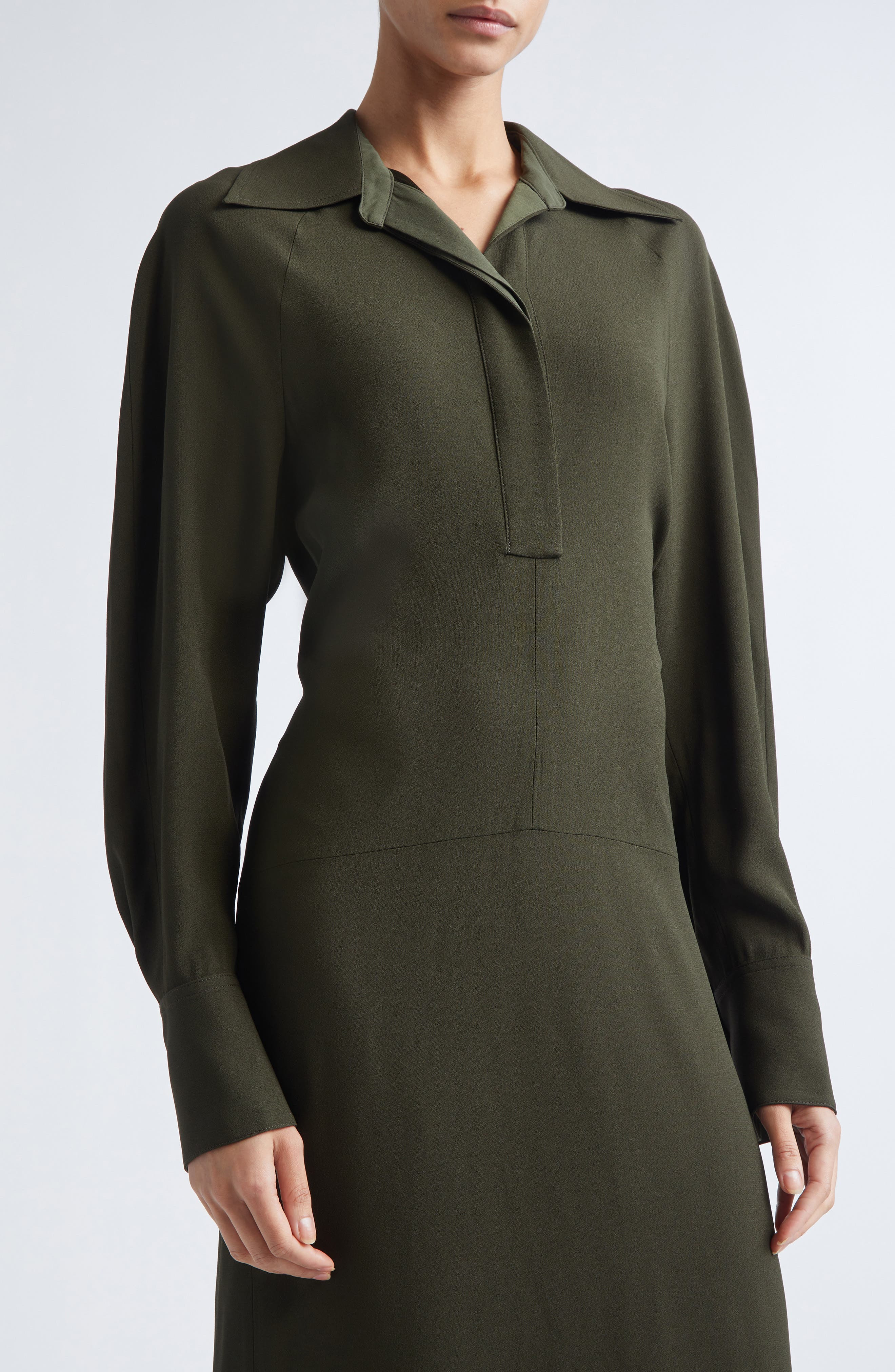 Victoria Beckham Polo Collar Long Sleeve in Dark Olive at Nordstrom - 4