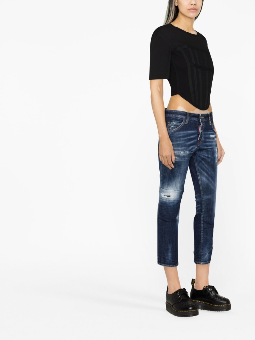 distressed cropped jeans - 3