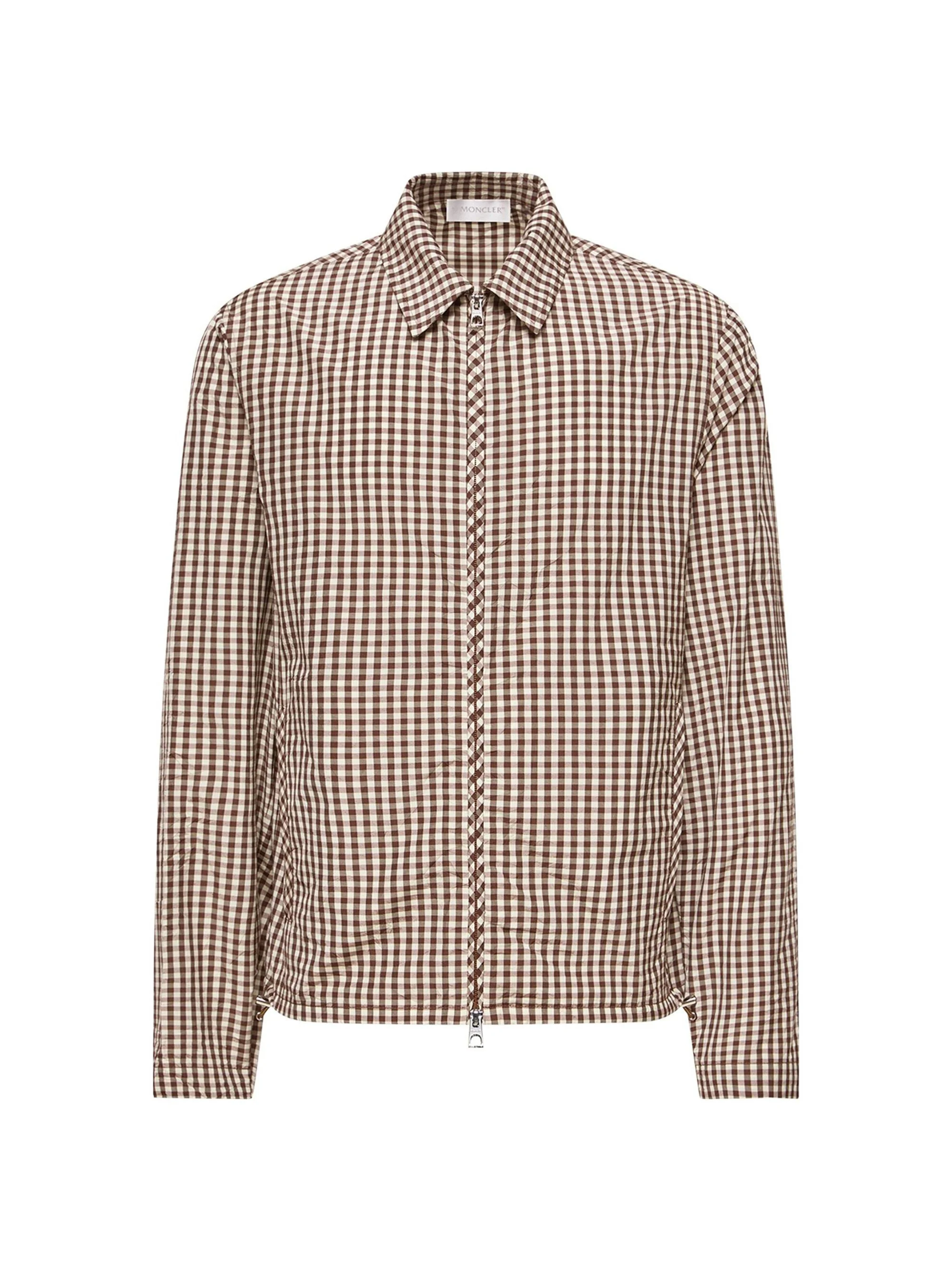 Men's Zip-Up Shirt in Cotton Blend - White Brown - 1