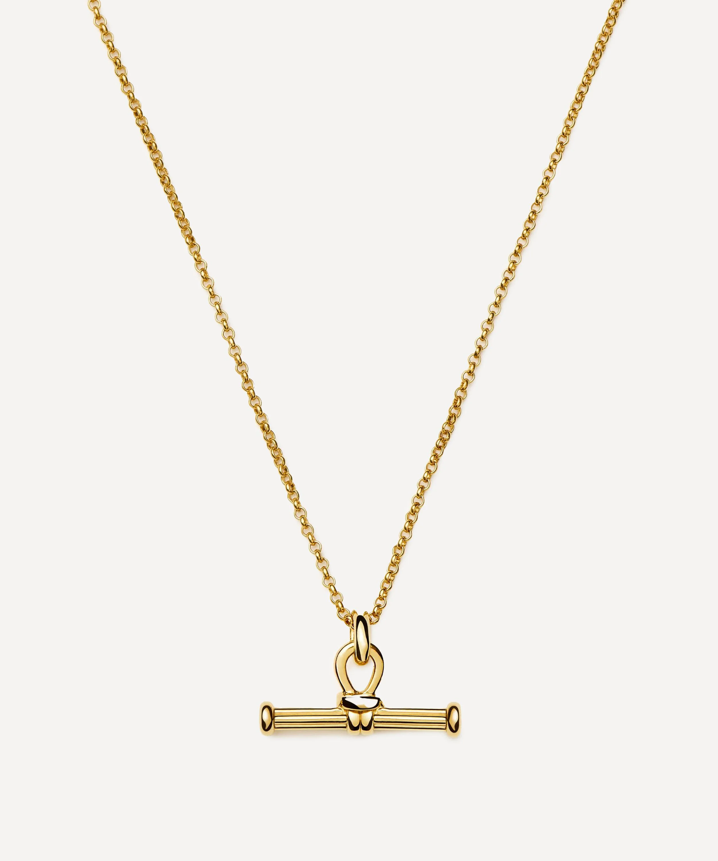 18ct Gold-Plated Ridge T-Bar Pendant Necklace - 1