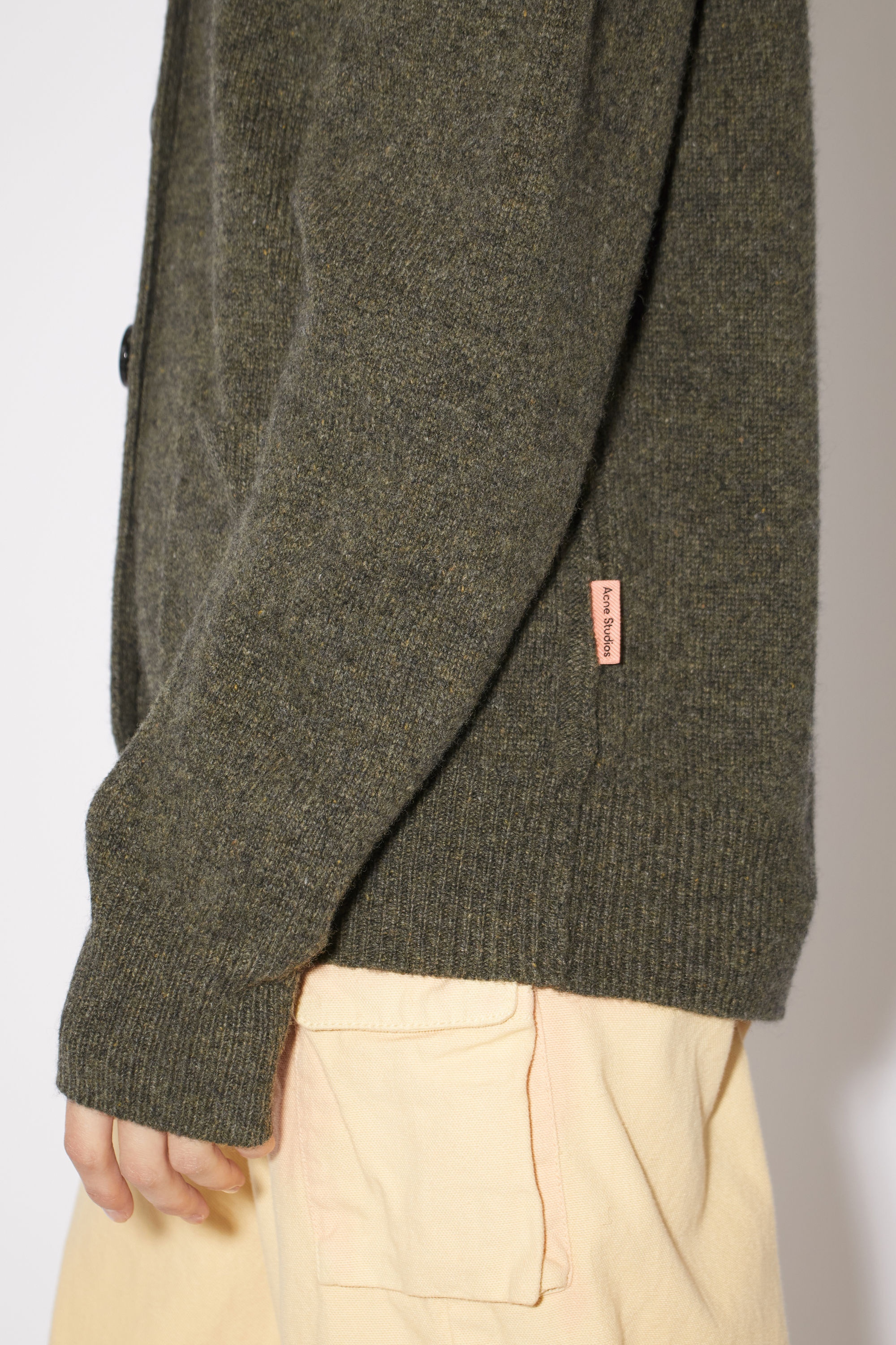Wool-blend cardigan - Dark khaki melange - 4
