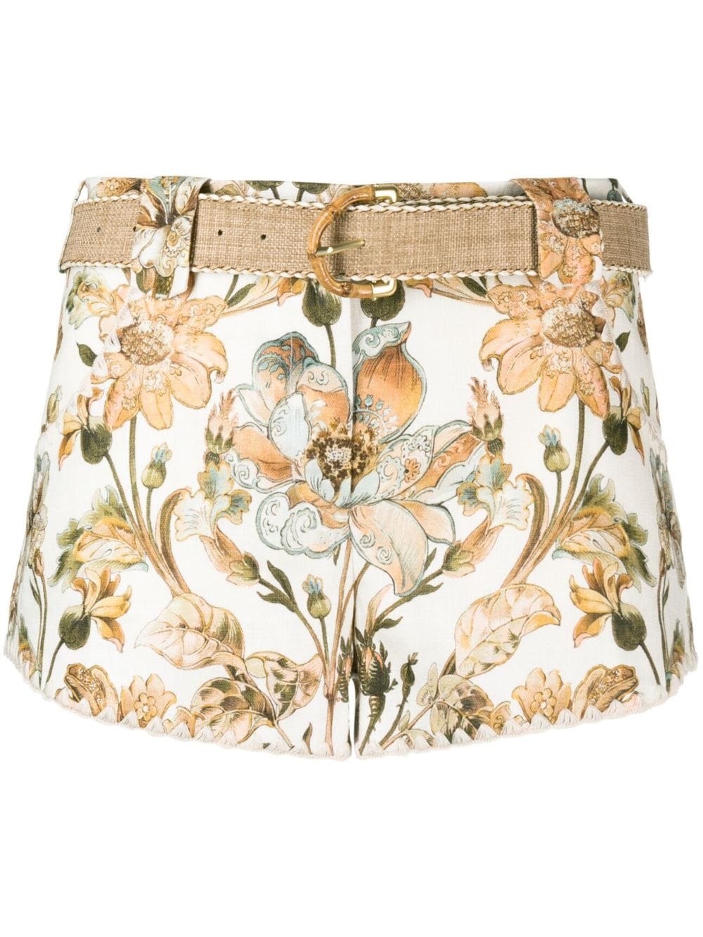 floral-print belted mini shorts - 1