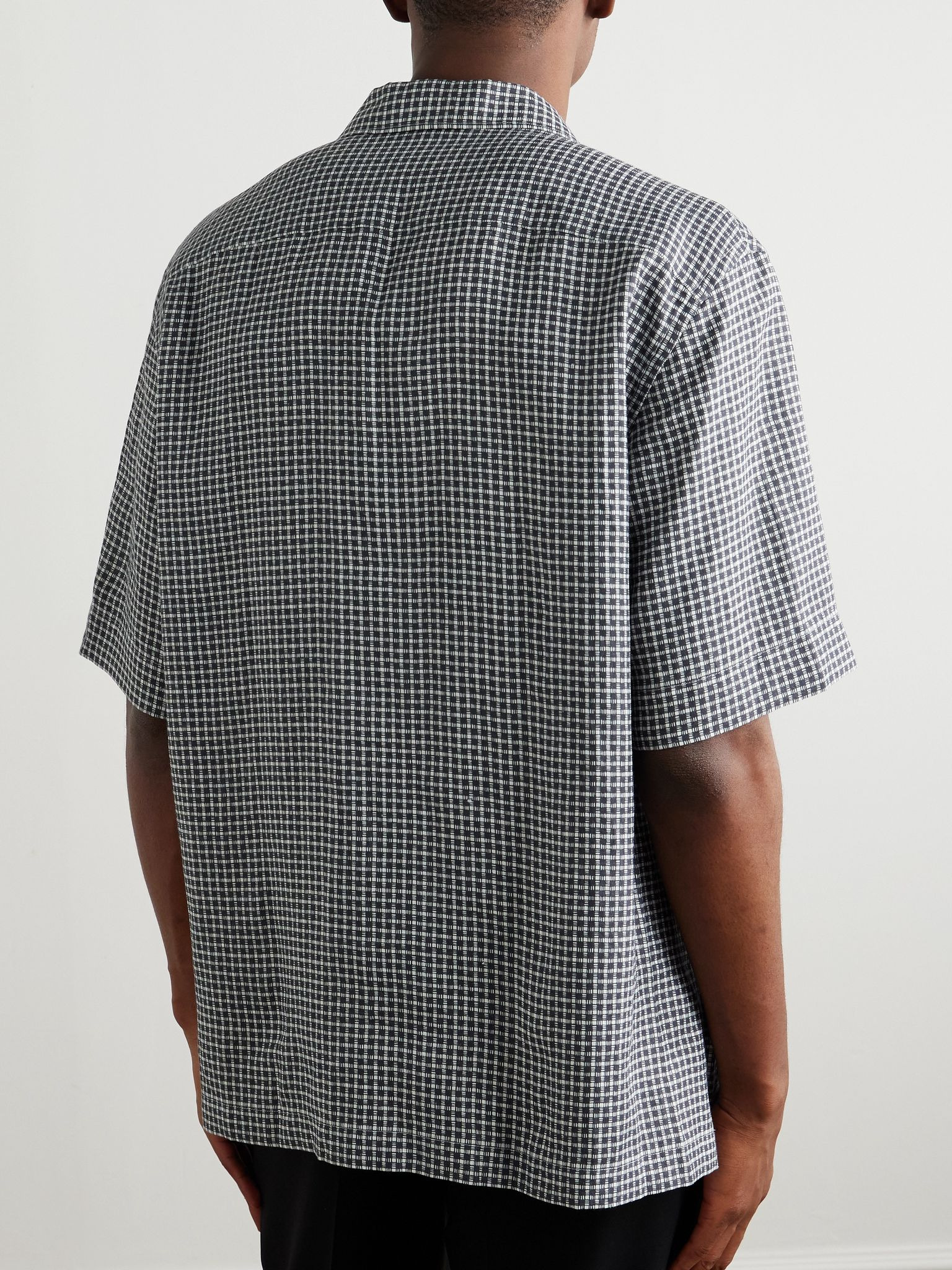 Federico Camp-Collar Checked Linen Shirt Midnight blue - 3