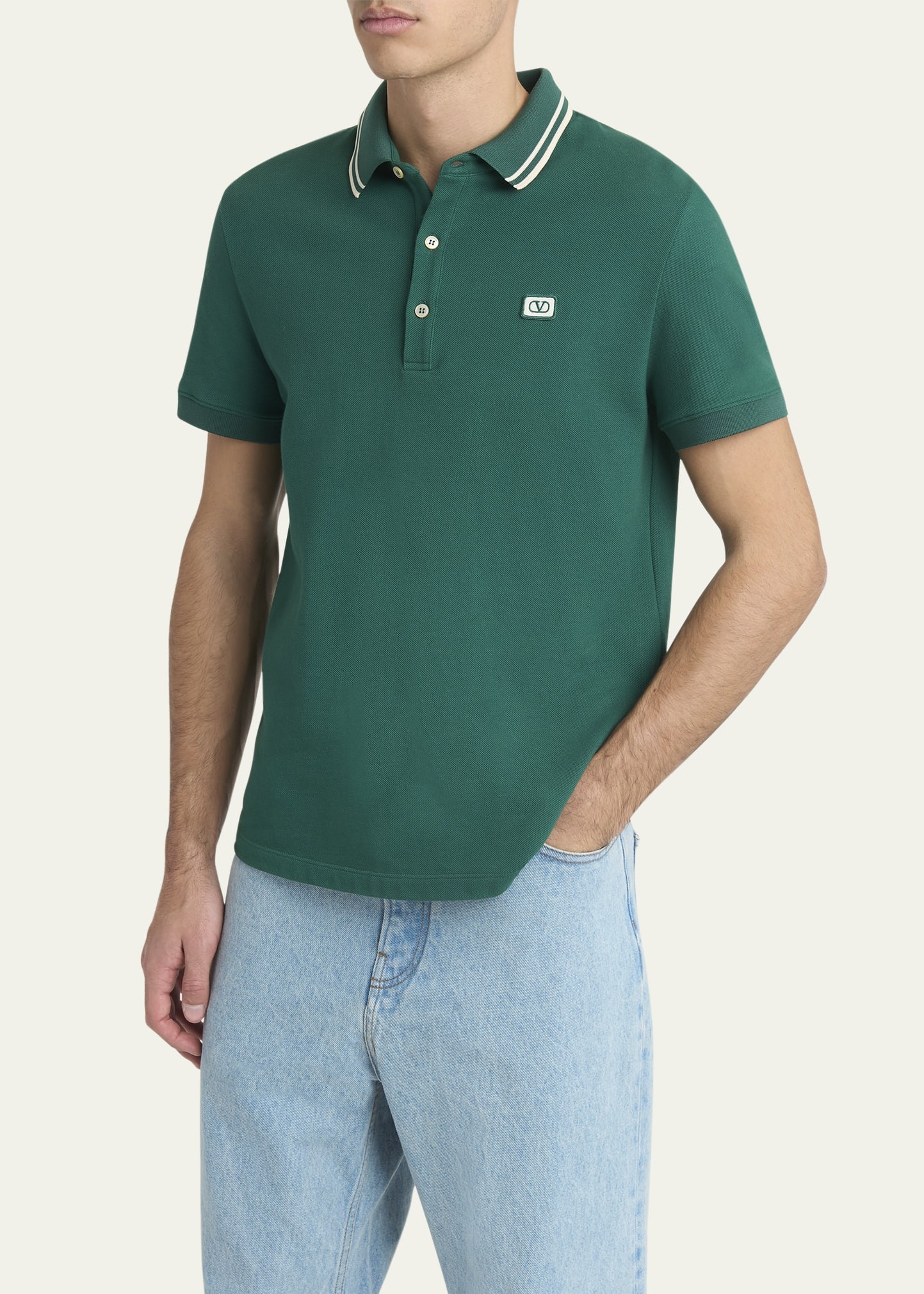 Men's VLogo-Patch Pique Polo Shirt - 4