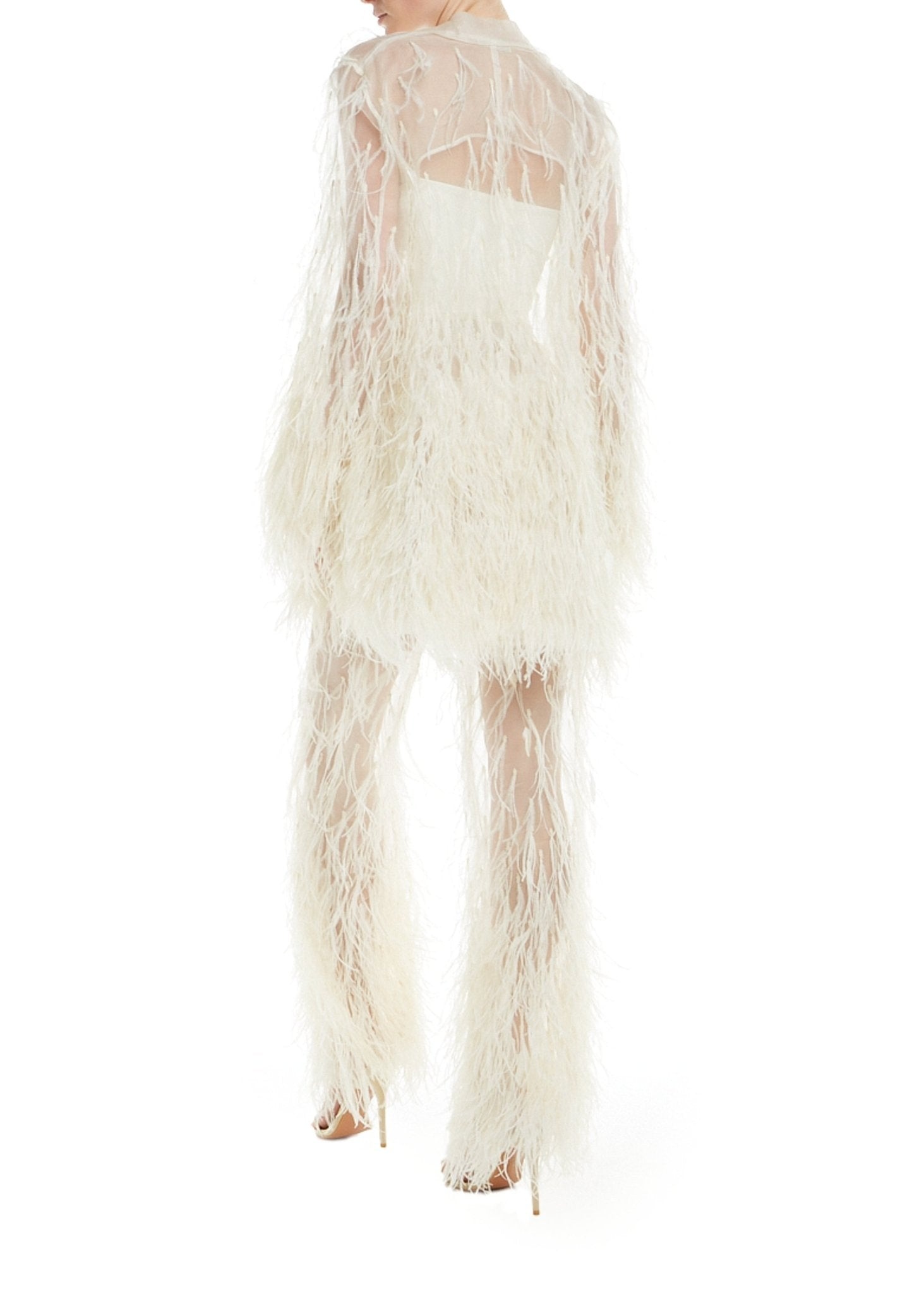 Feather Embroidery Single Breasted Blazer - 3