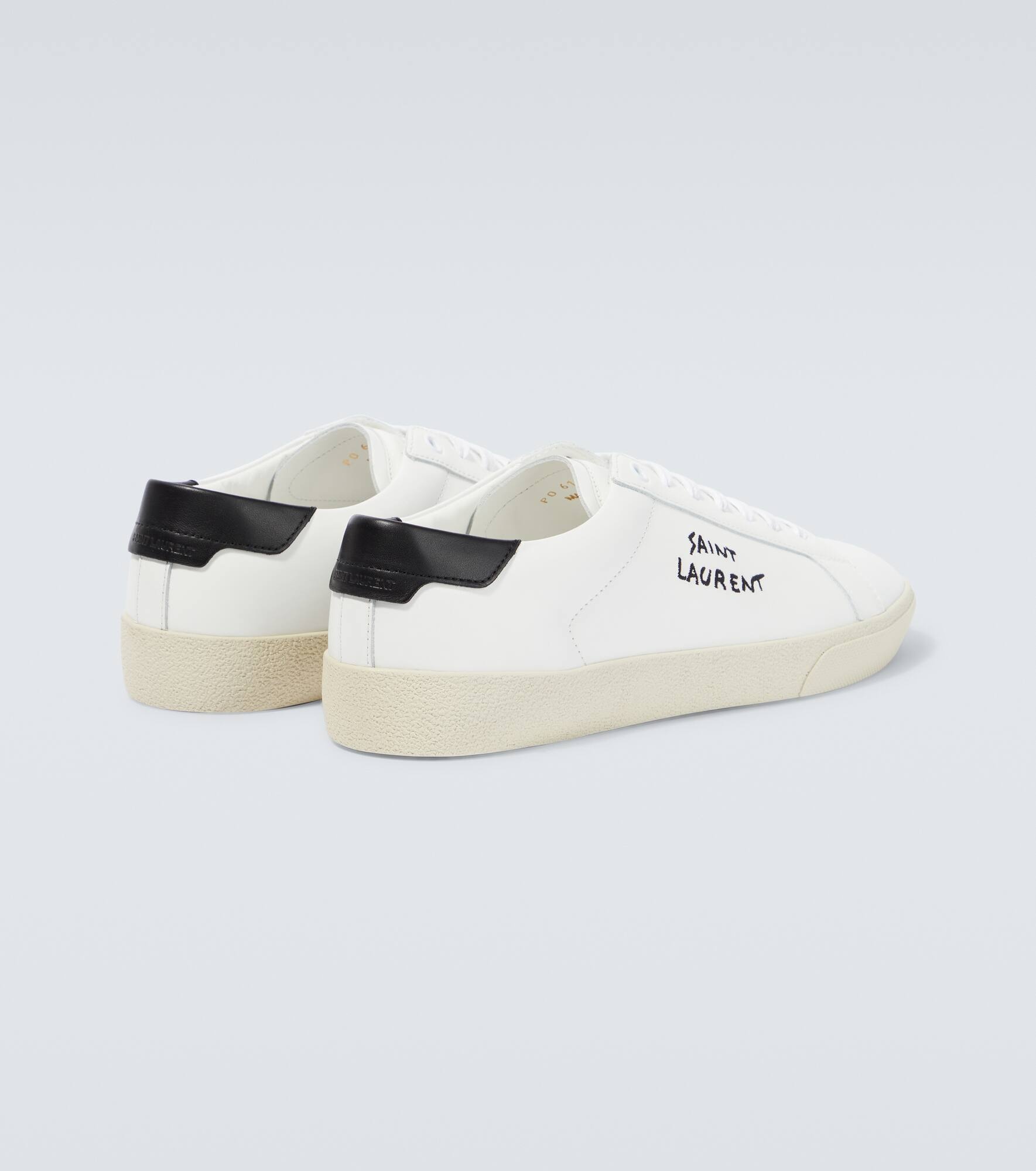 Logo embroidered leather sneakers - 6