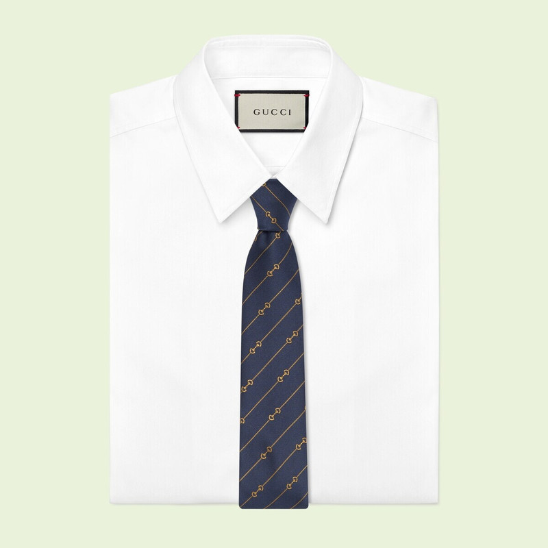 GUCCI Horsebit striped silk jacquard tie outlook