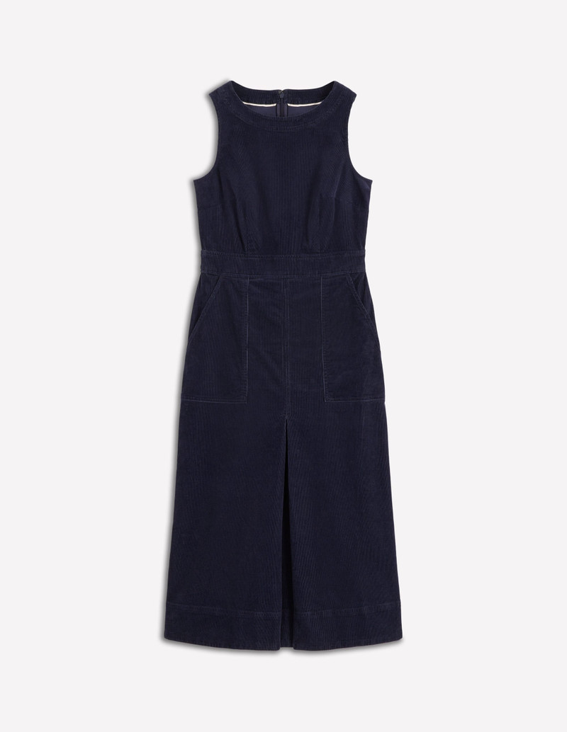 Ula Box Pleat Cord Midi Dress-Midnight Blue 1