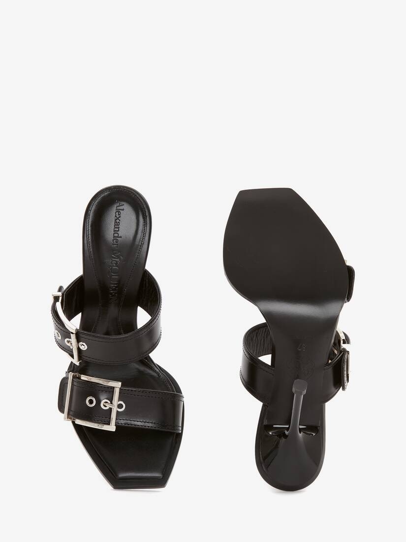 Alexander McQueen Double Buckle Punk Mule in Black/silver