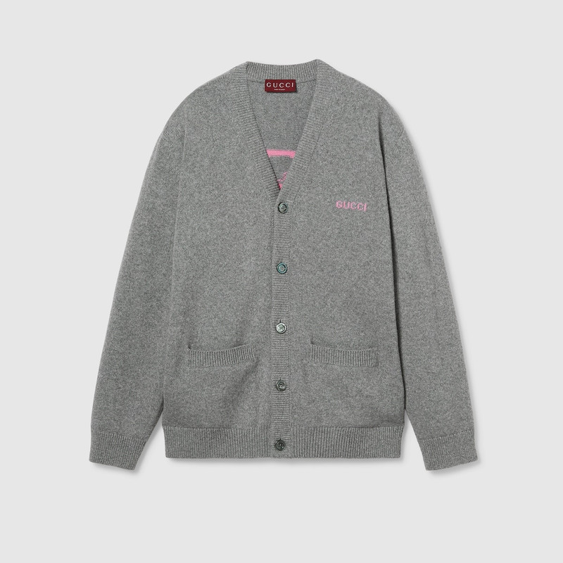 Wool cashmere cardigan with intarsia 1