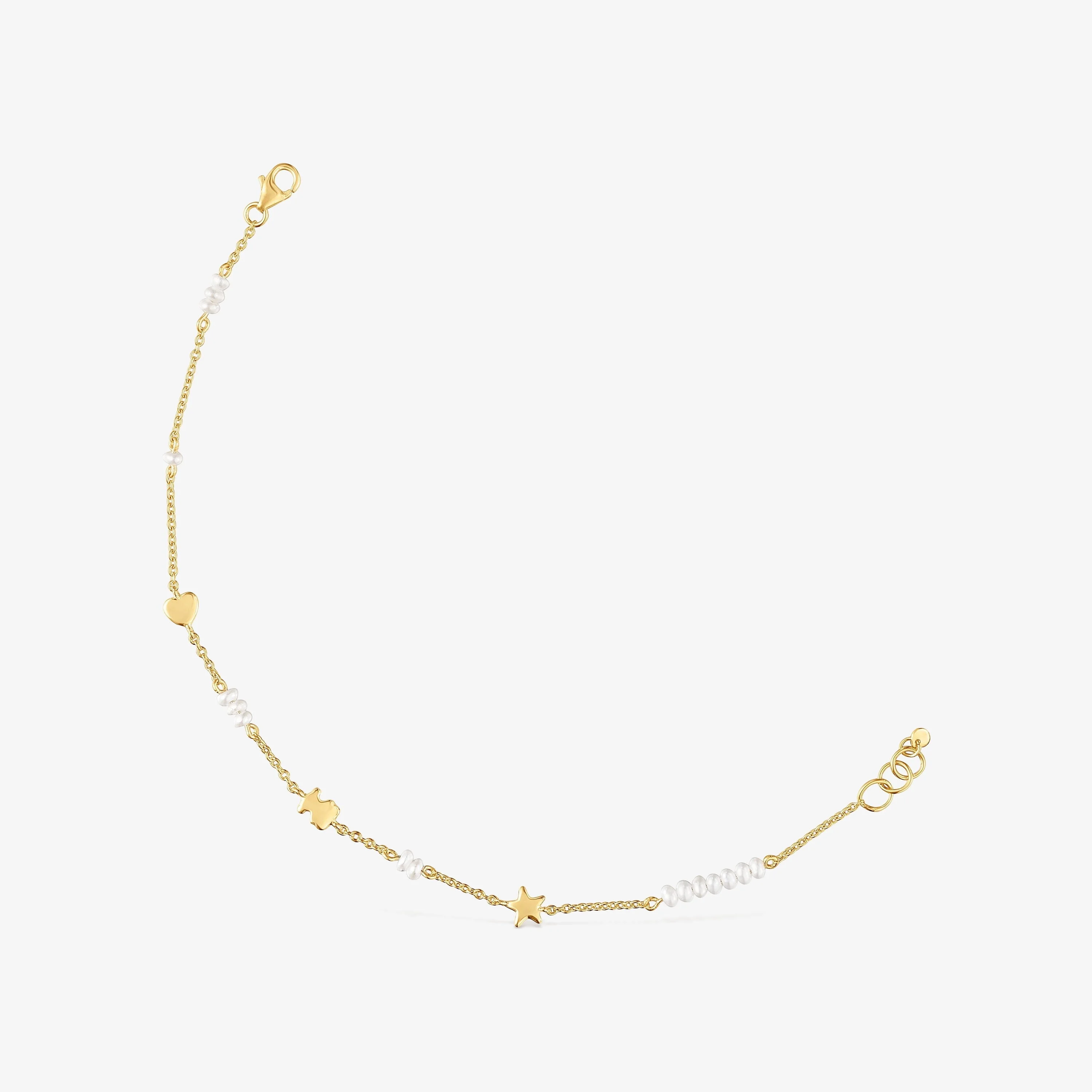 Sweet Dolls 18K solid gold chain Bracelet with motifs and cultured pearls - 1