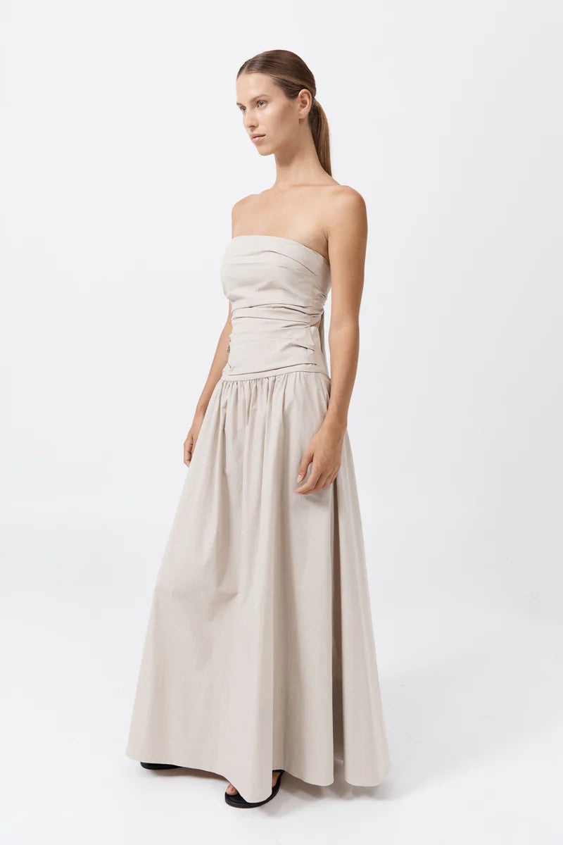 Gathered Strapless Tie Back Dress Creme - 3