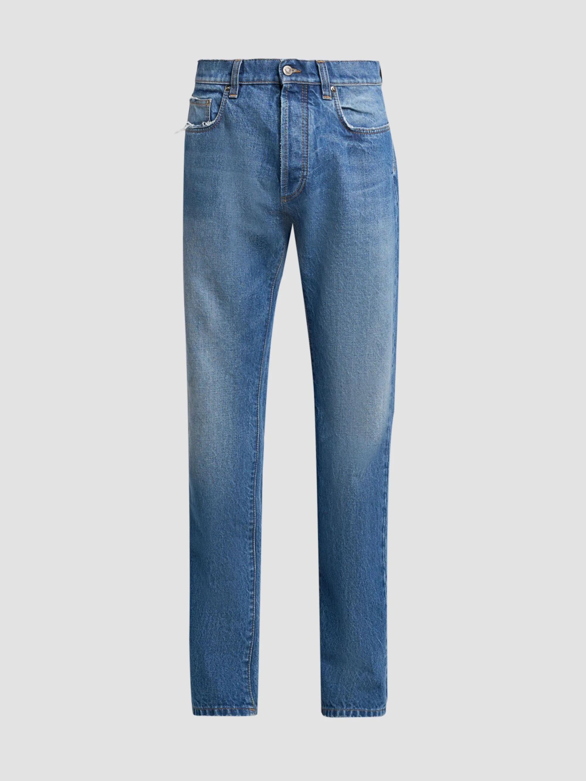 Men's Stone-Washed Rigid Straight Jeans - Light Blue - 1