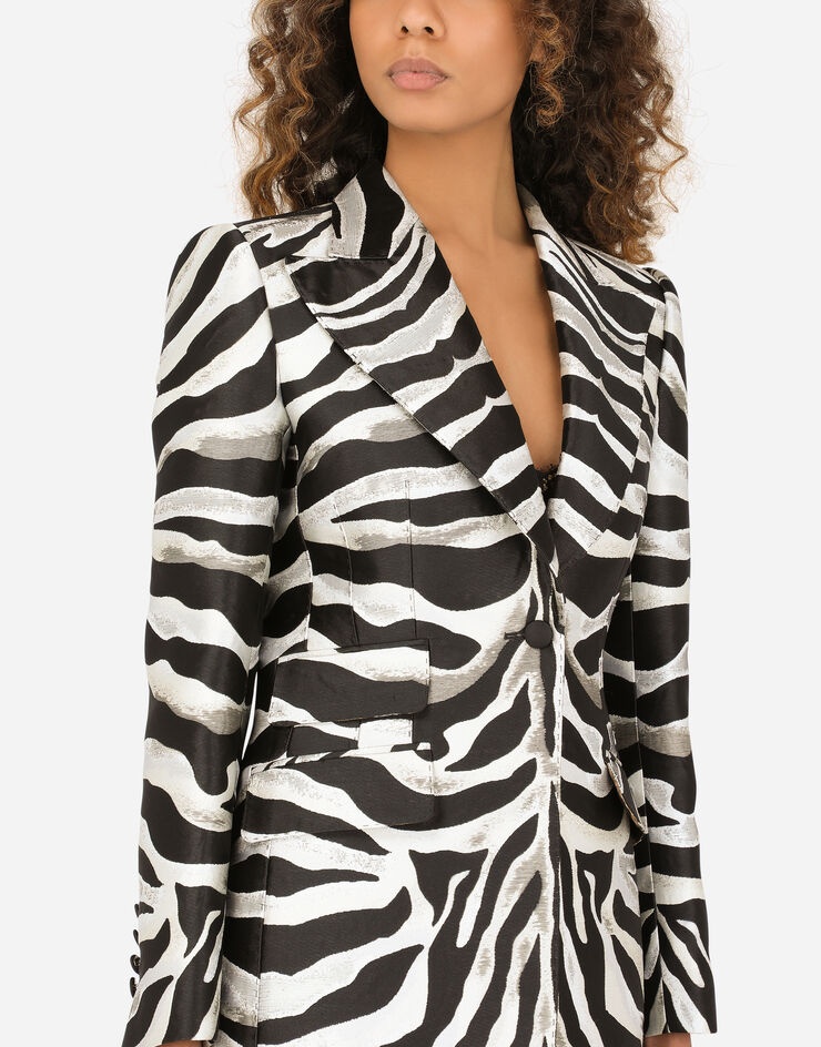 Zebra-design lamé jacquard Turlington jacket - 4