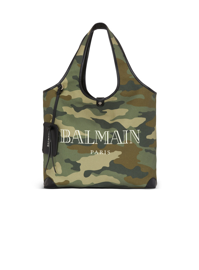 Camouflage canvas B-Army Grocery Bag with Vintage Balmain logo 1