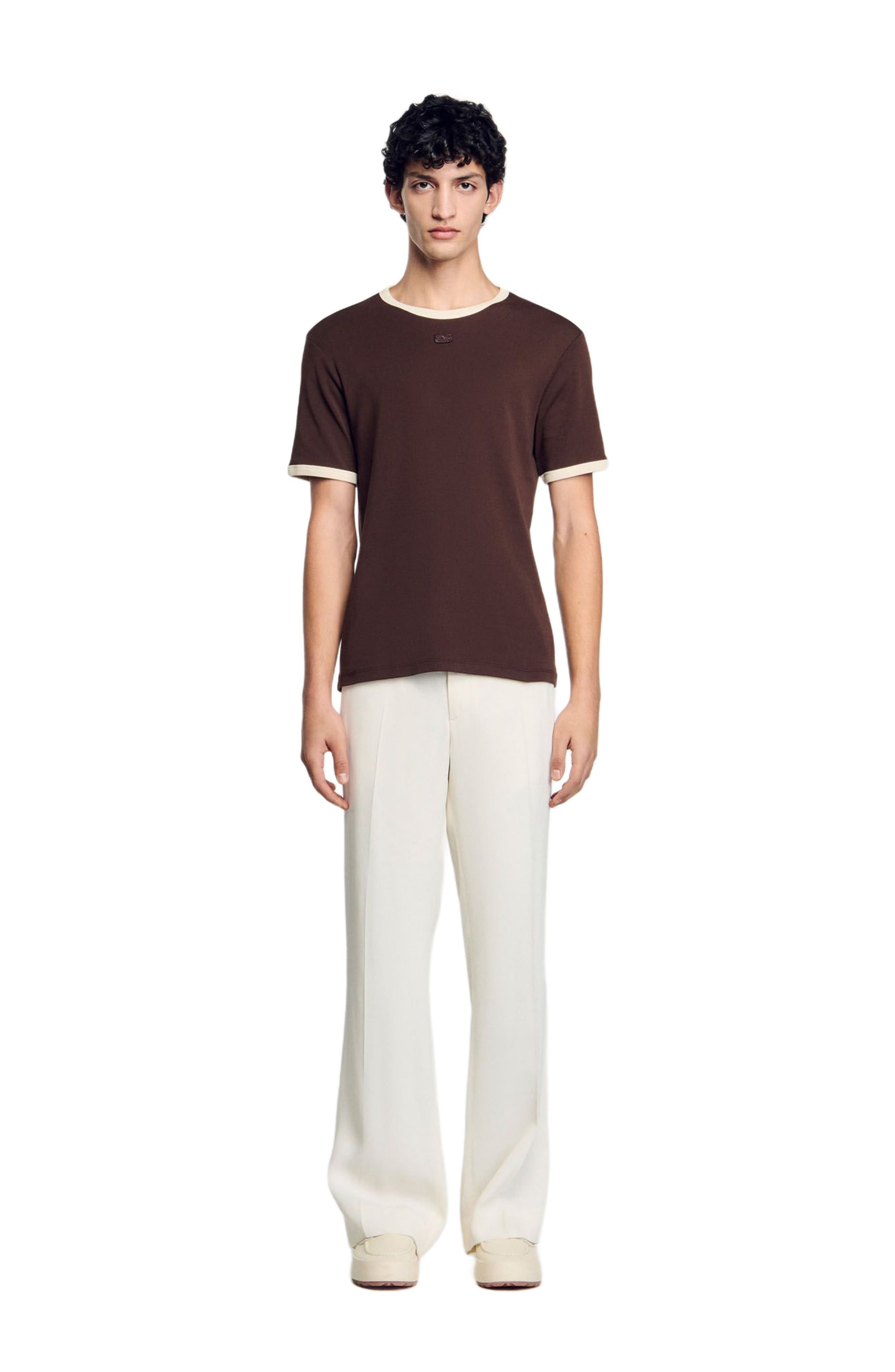 SANDRO Two-tone patch T-shirt in Moka. at Nordstrom - 1
