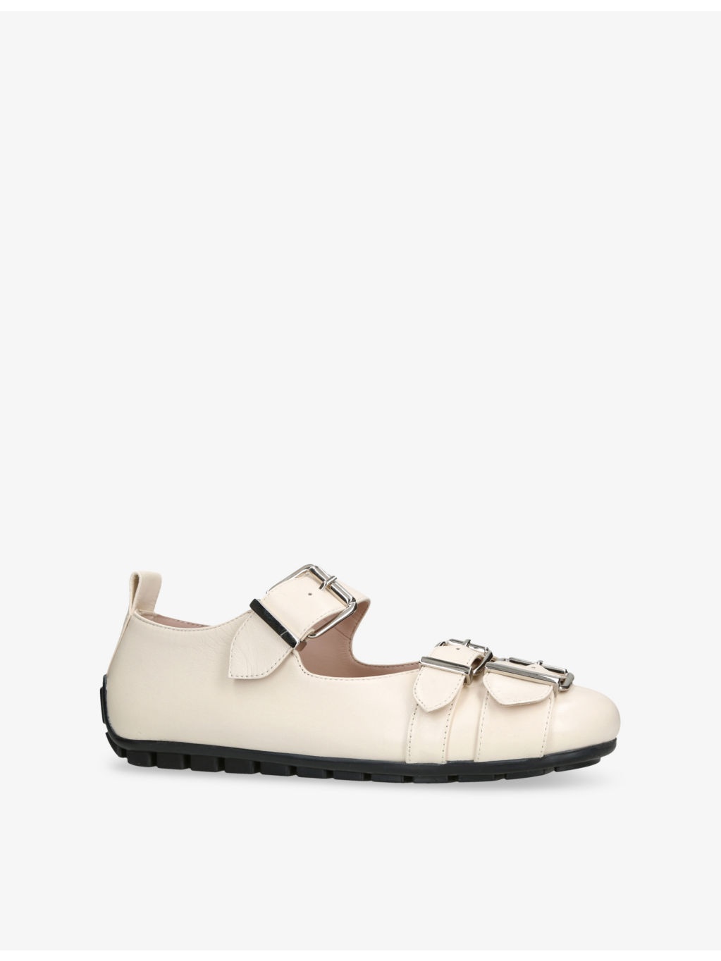 Buckle Ballerina Grip Leather Mary-Jane Shoes - 3