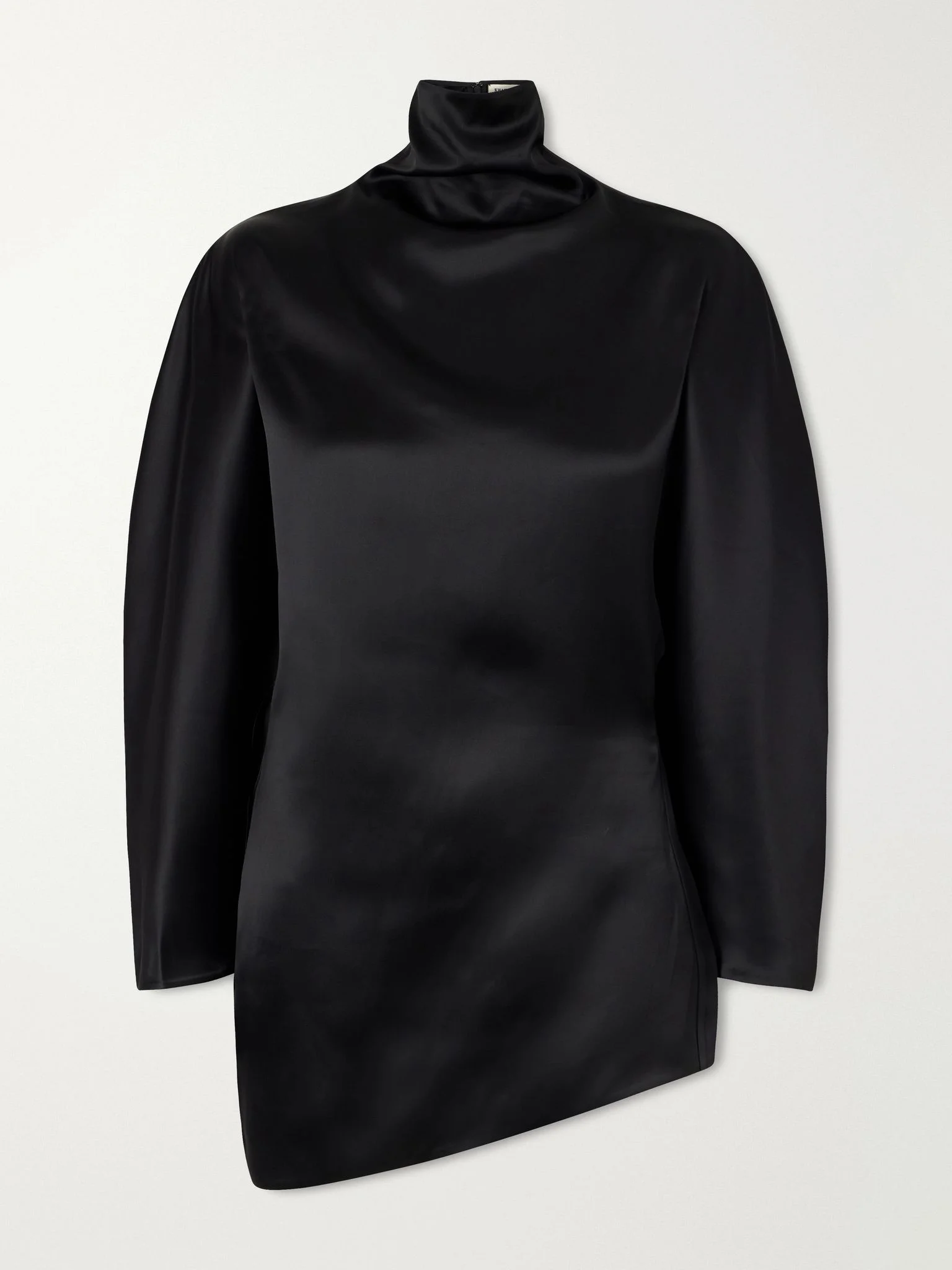 Harlow draped asymmetrical satin turtleneck top Black - 1
