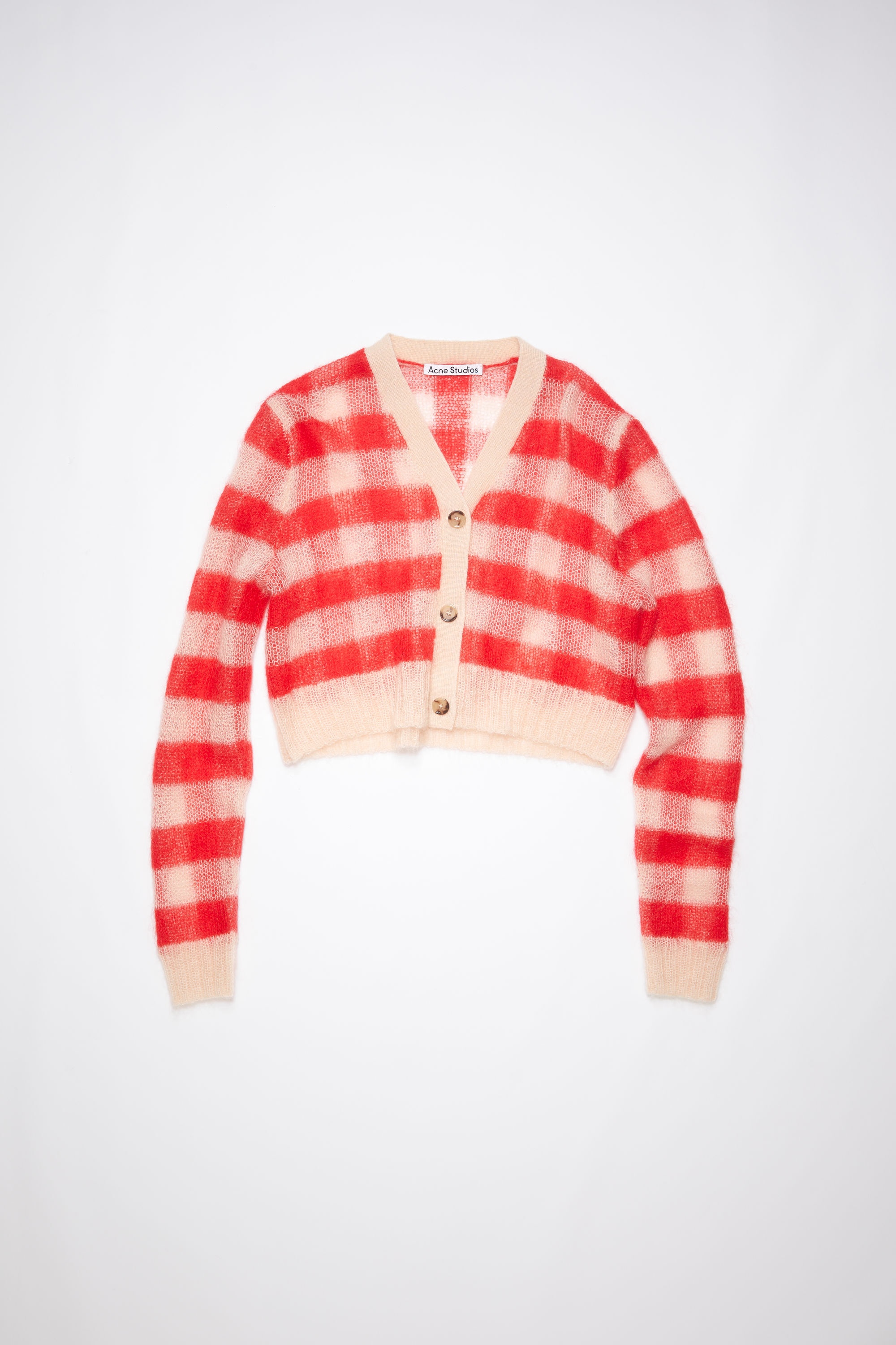 Vichy check cardigan - Light beige/red - 1
