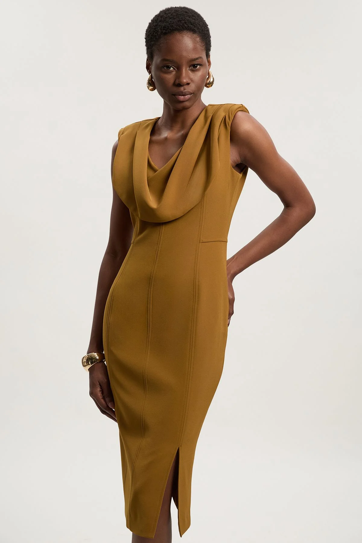 Tailored Drape Midi Pencil Dress - 1