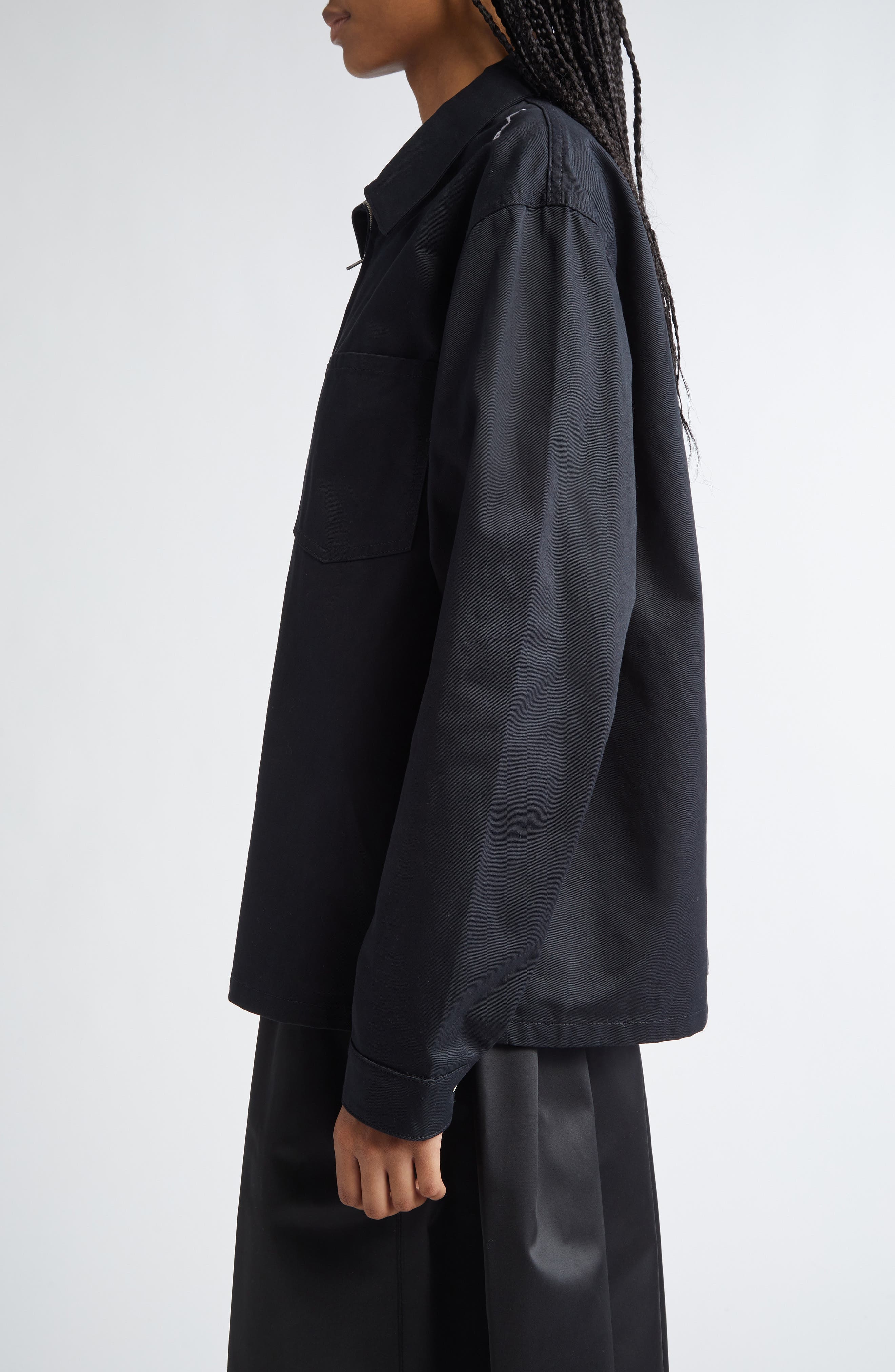 Marni Logo Embroidered Cotton Gabardine Shirt Jacket in Black at Nordstrom - 4