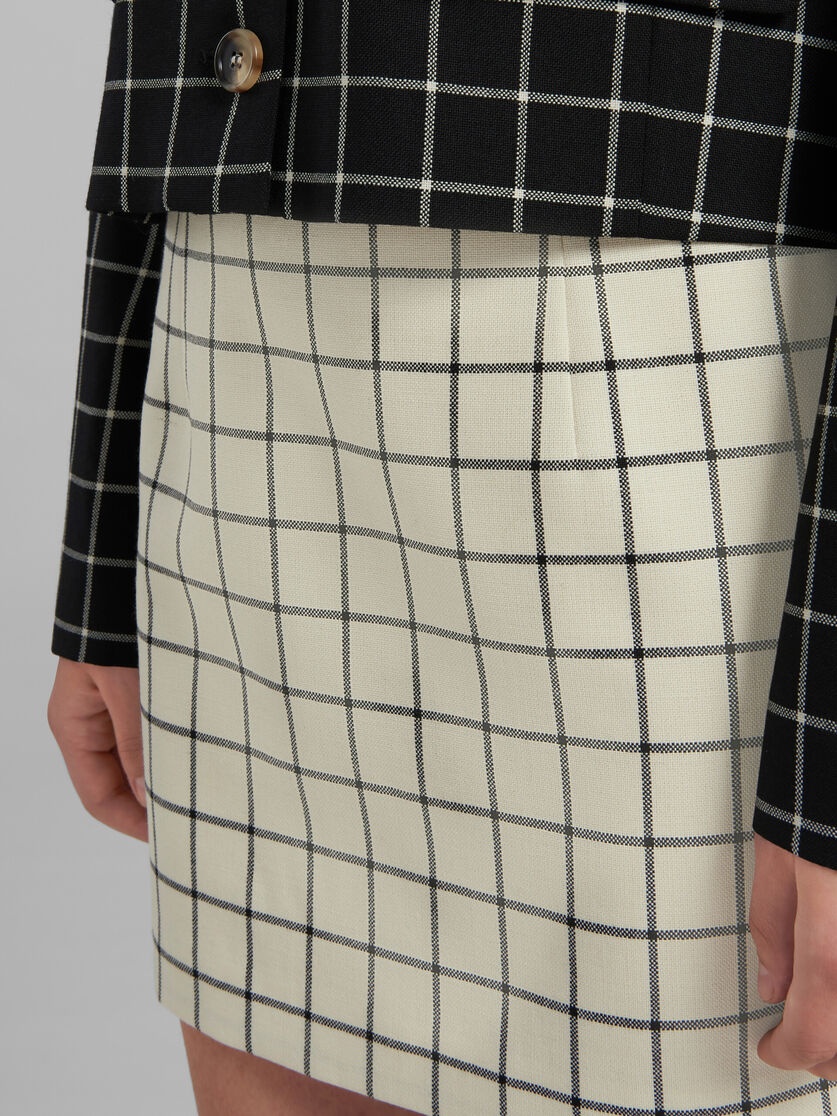 WHITE CHECKED WOOL MINI SKIRT - 4