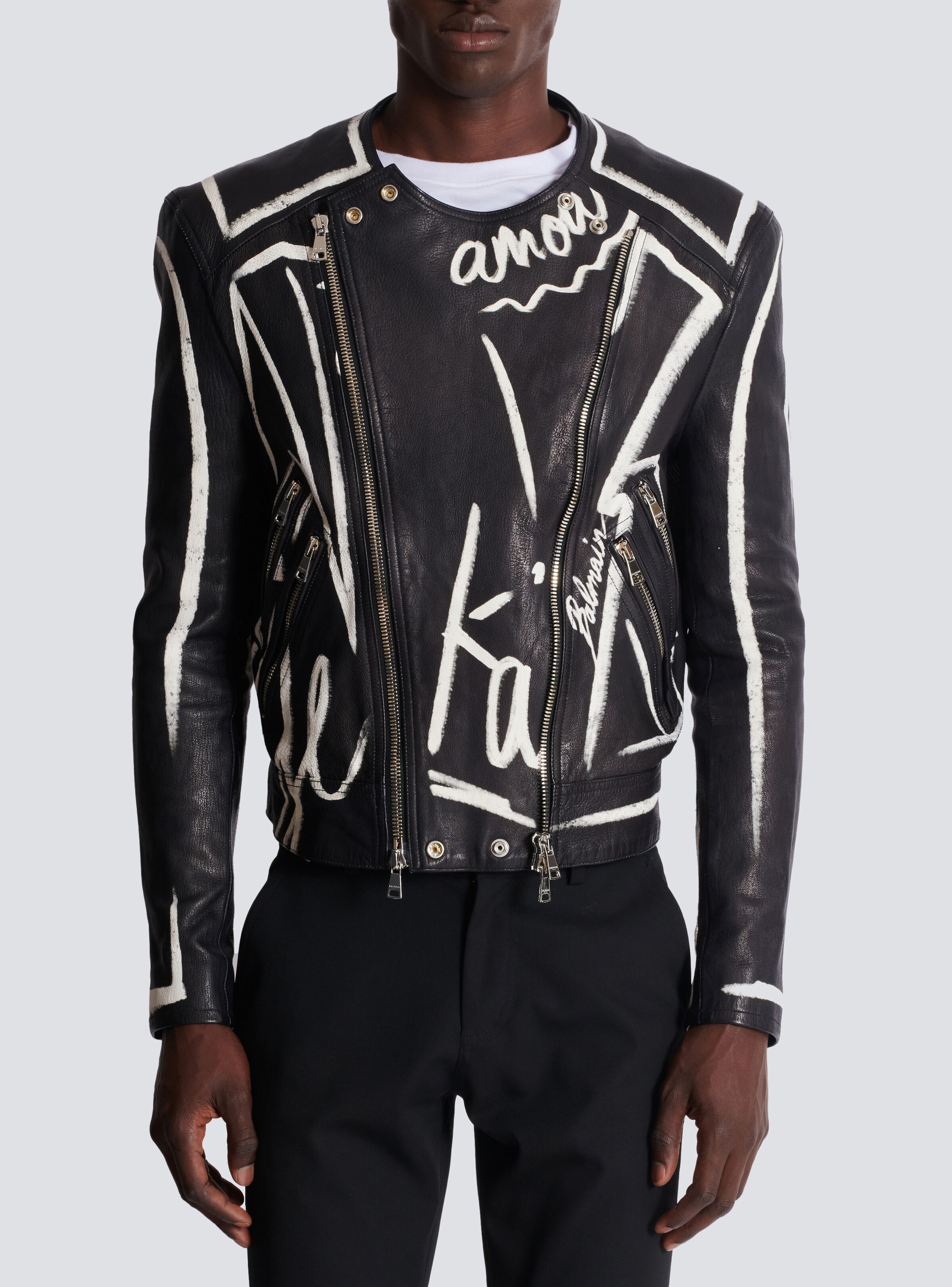 Leather biker jacket with "Love Letter" print - 5