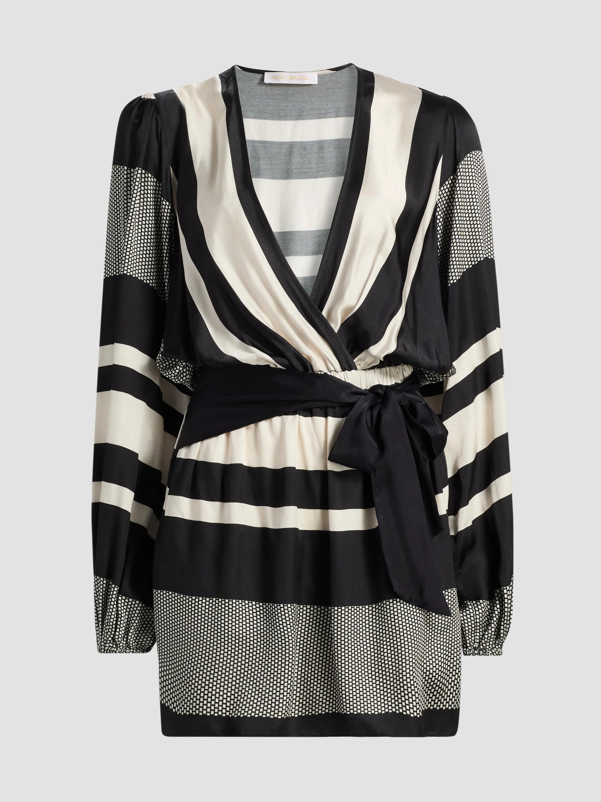 Women's Nina Printed Tie-Waist Mini Dress - Black Stripe Combo - 1