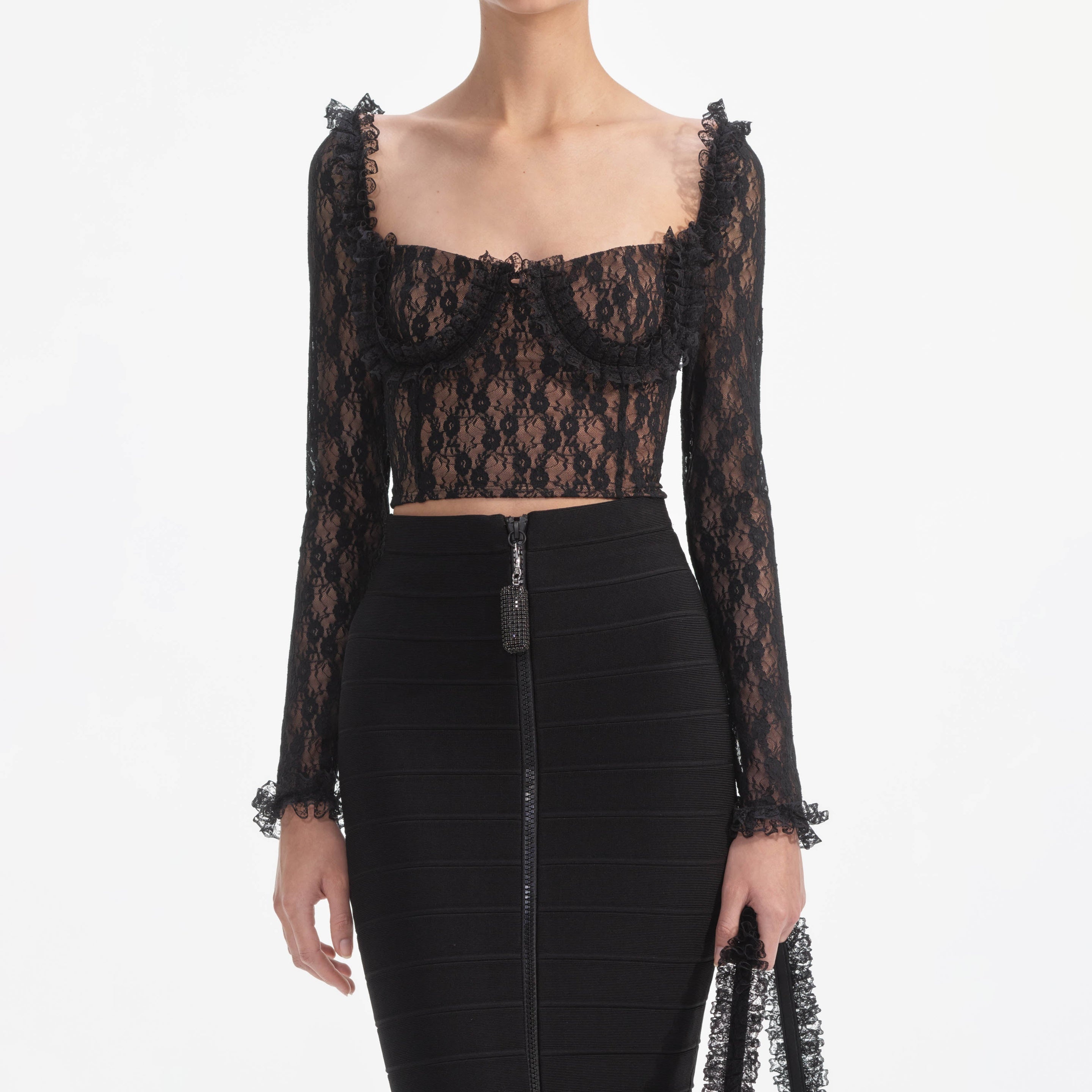 Black Lace Ruffle Top - 4