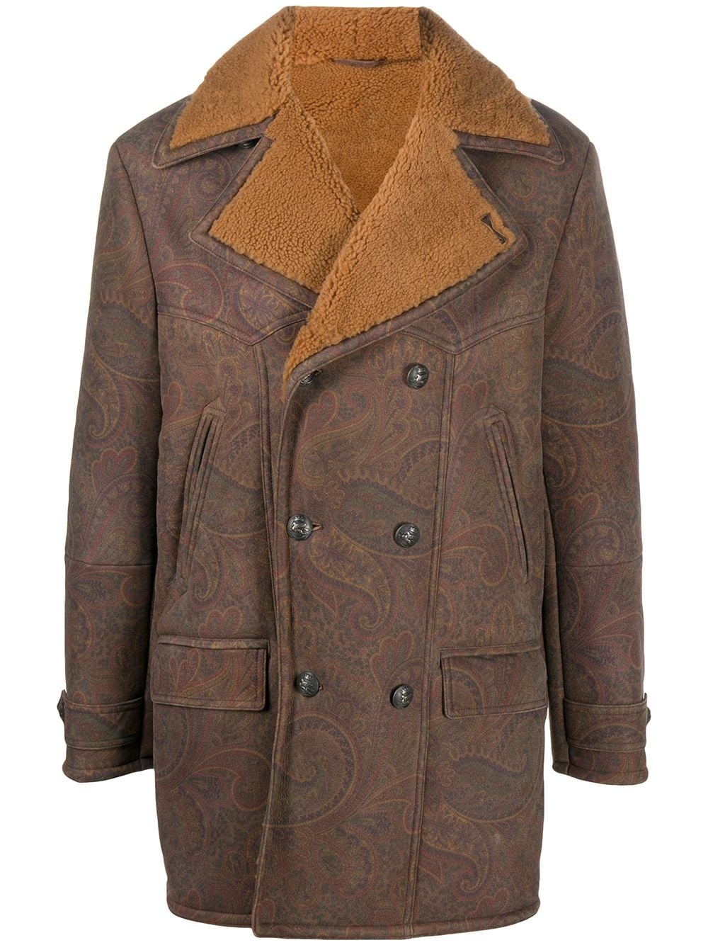 shearling double-breasted coat - 1