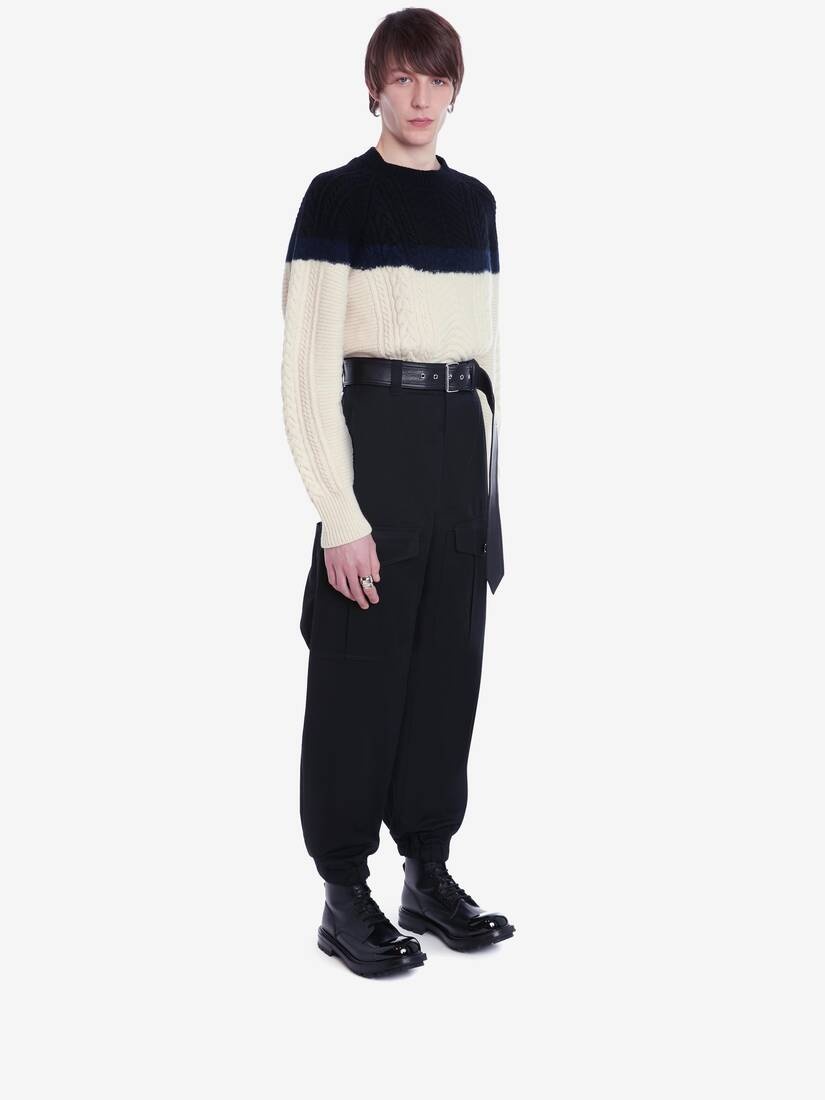 Bi-colour Aran Knit Jumper in Ivory/black - 3