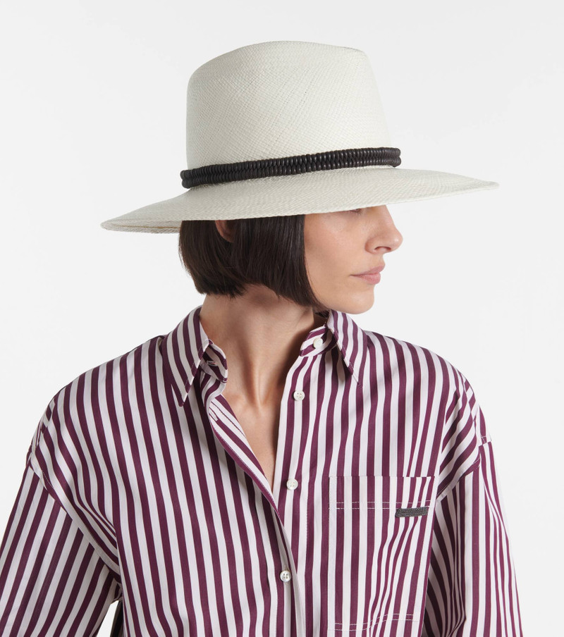 Brunello Cucinelli Monili leather-trimmed straw fedora outlook