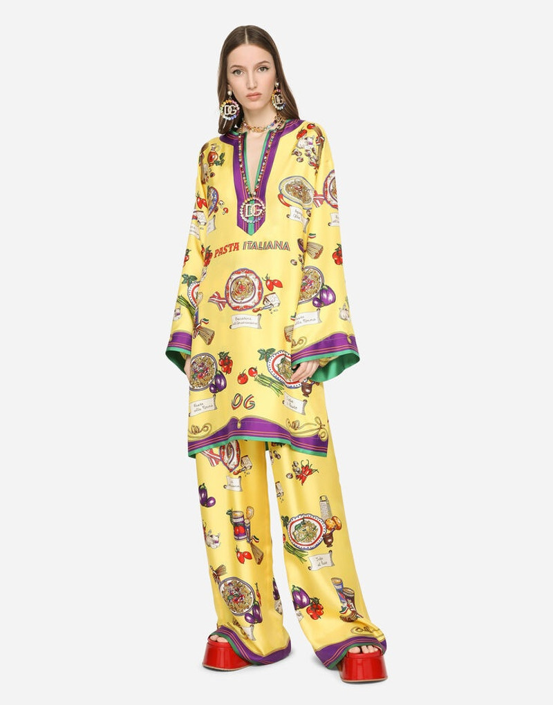 Short twill caftan with pasta print 2