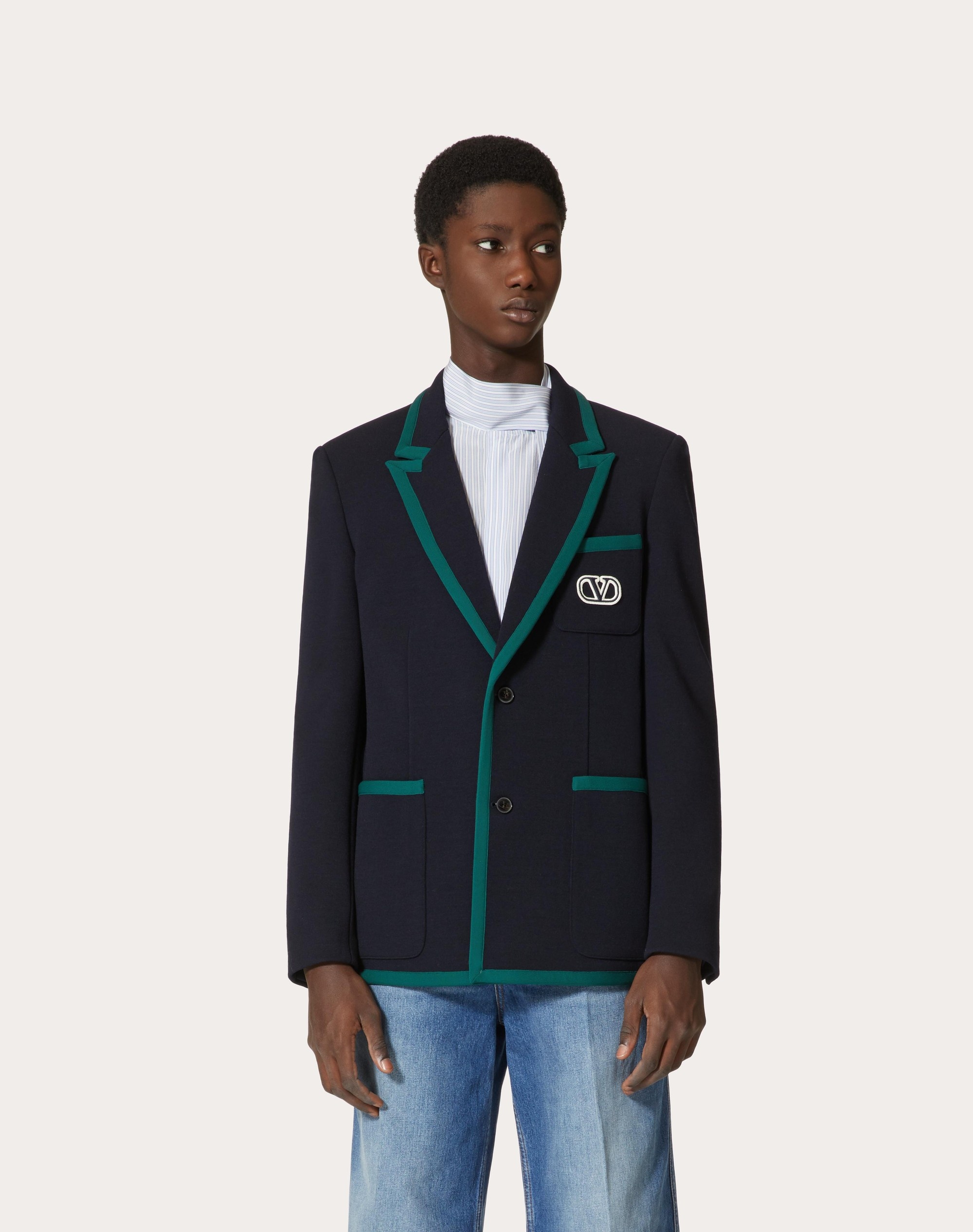 SINGLE-BREASTED JACKET IN LANA STRETCH WITH VLOGO SIGNATURE PATCH - 3