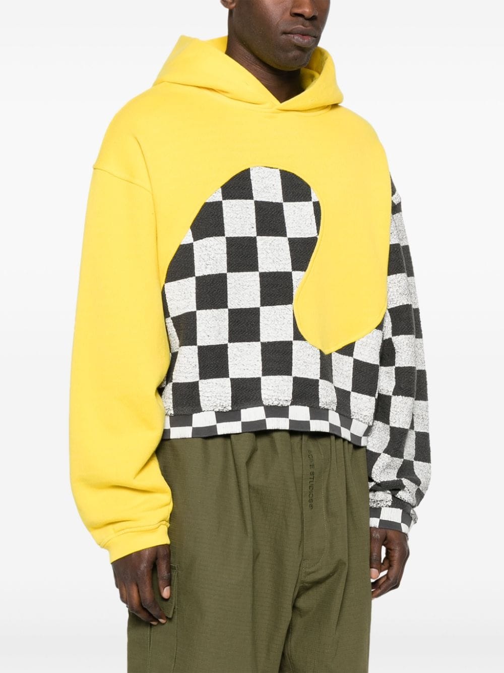 check-pattern panelled cotton hoodie - 2