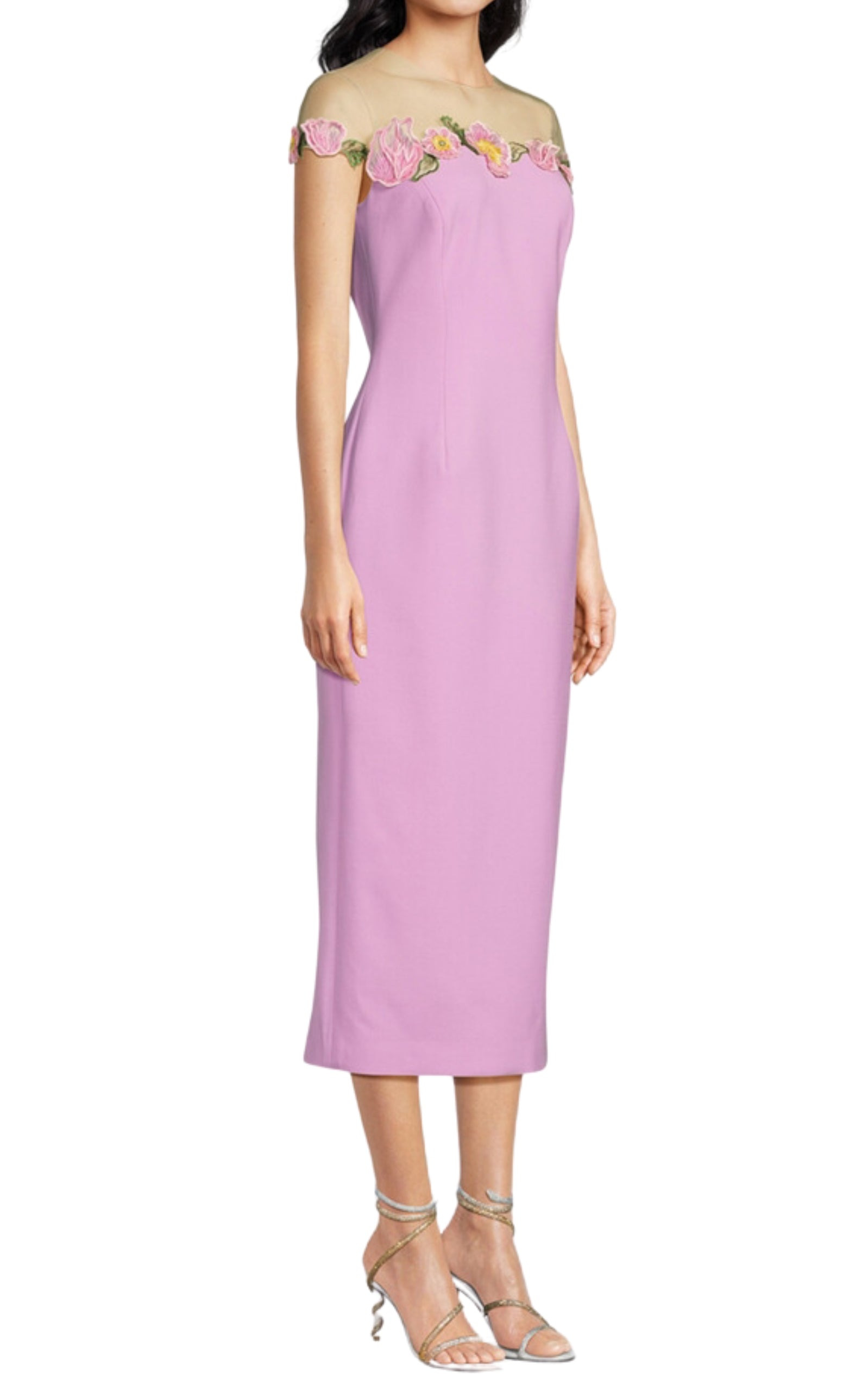 Poppies Illusion Neck Pencil Dress - 4