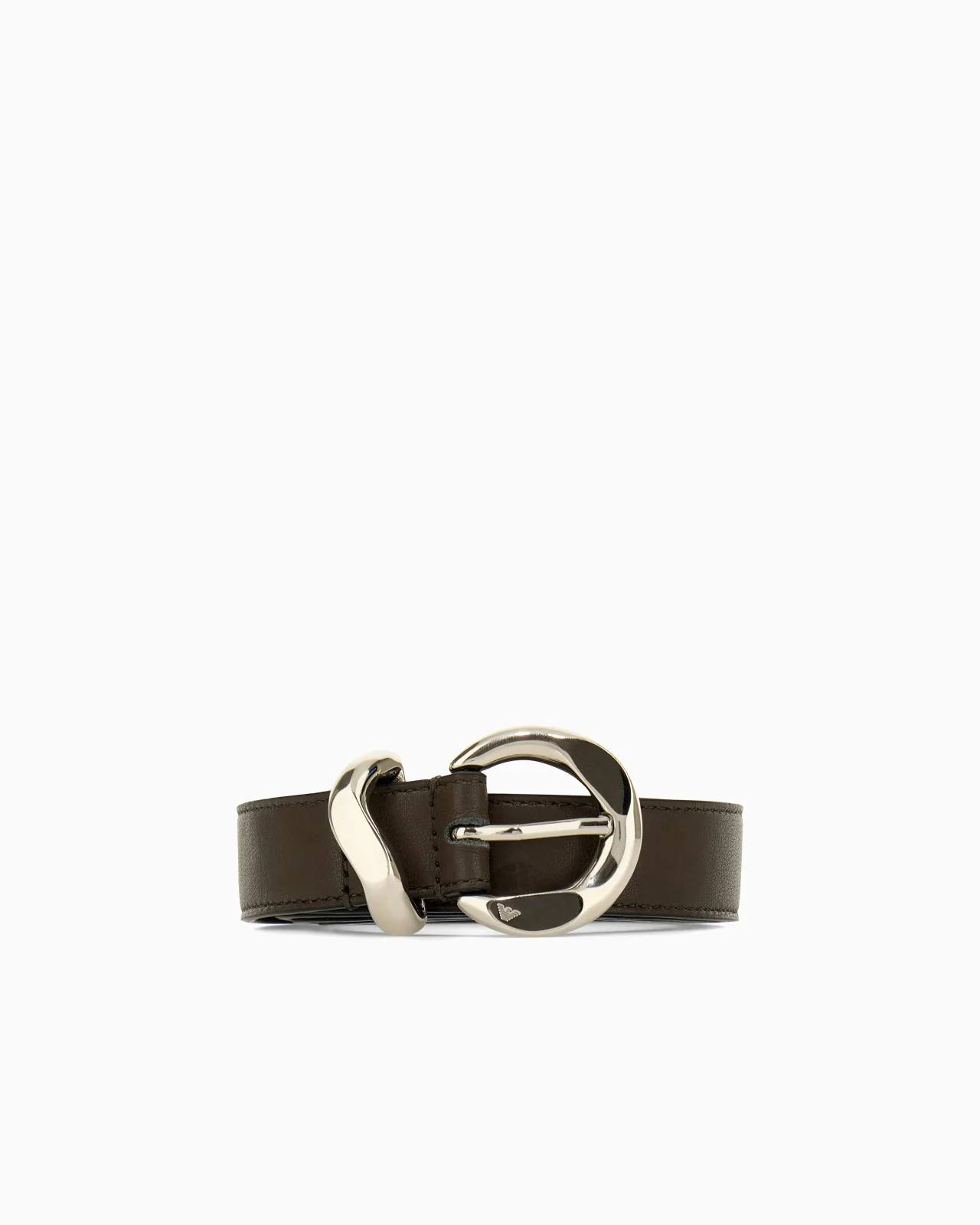 LEATHER TONGUE BELT WITH A POLISHED METAL BUCKLE - 1