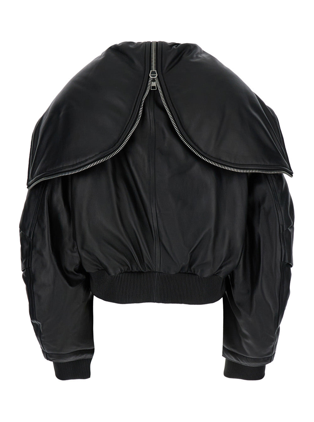 The Attico Women Black Bomber Jacket With Zipped Oversized Hood In Leather Woman - 2
