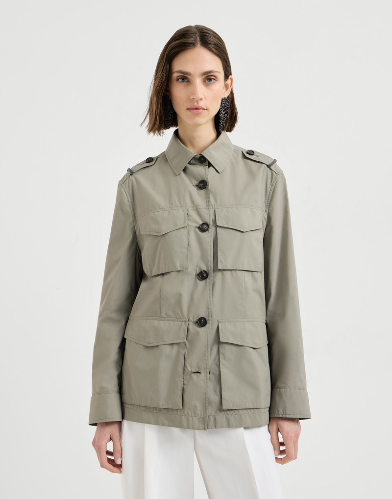 Lightweight techno cotton poplin outerwear jacket with monili 2