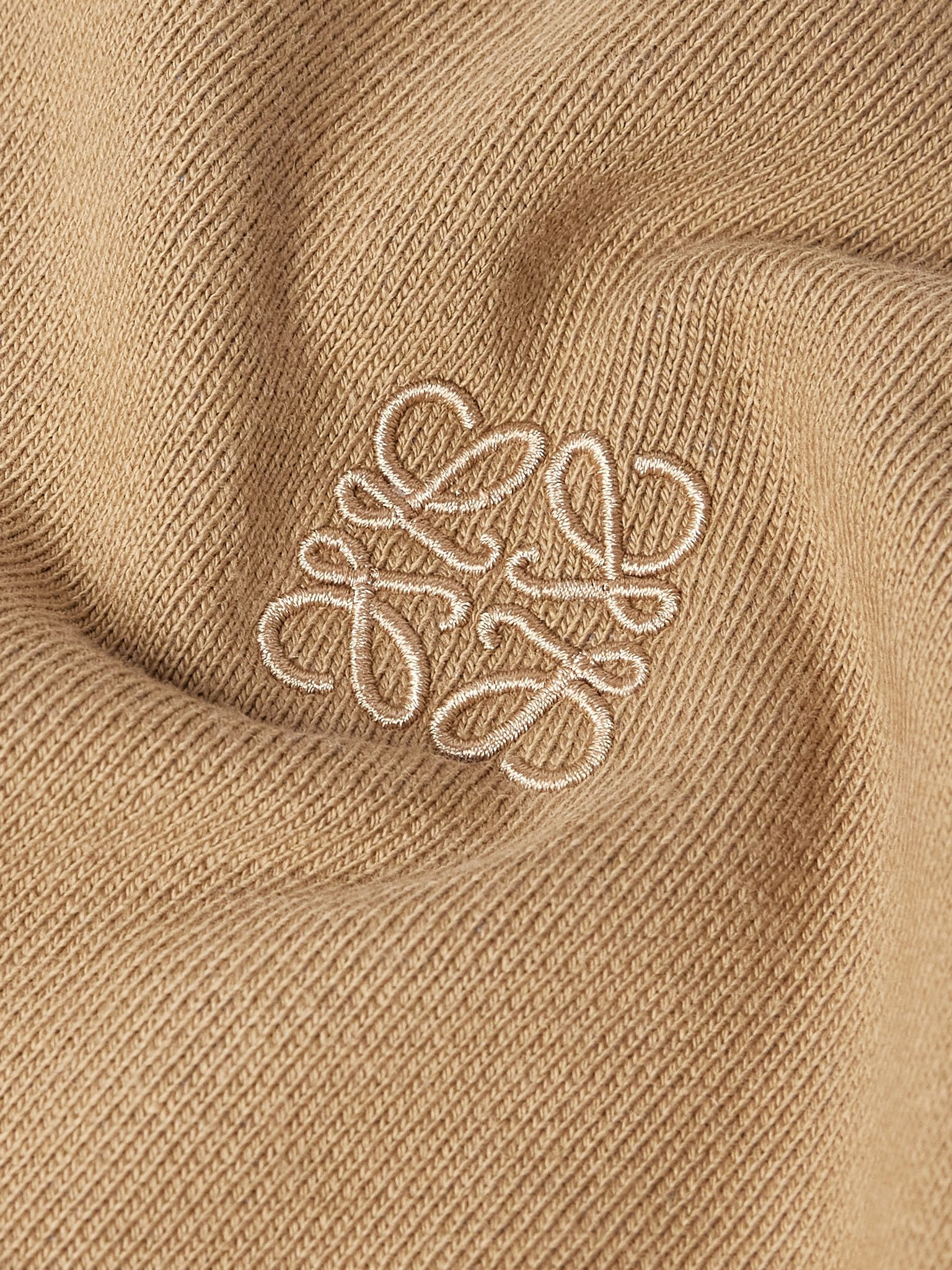 Logo-Embroidered Cotton-Jersey Hoodie Beige - 6
